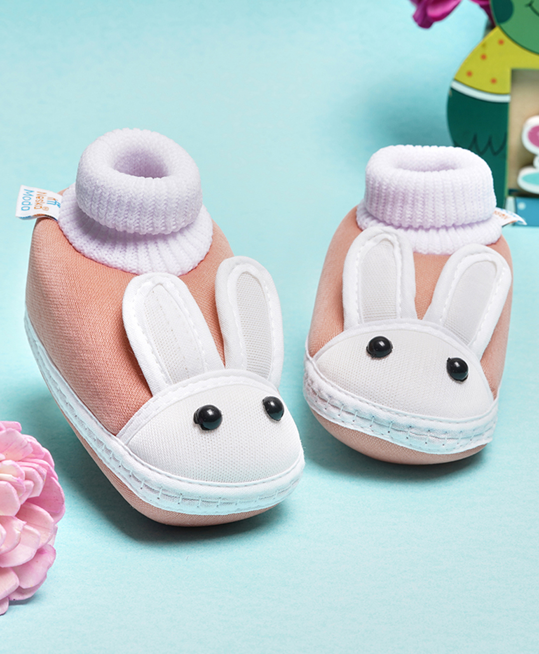Neska Moda Bunny Designed Slip On Booties - Light Pink-picture-25