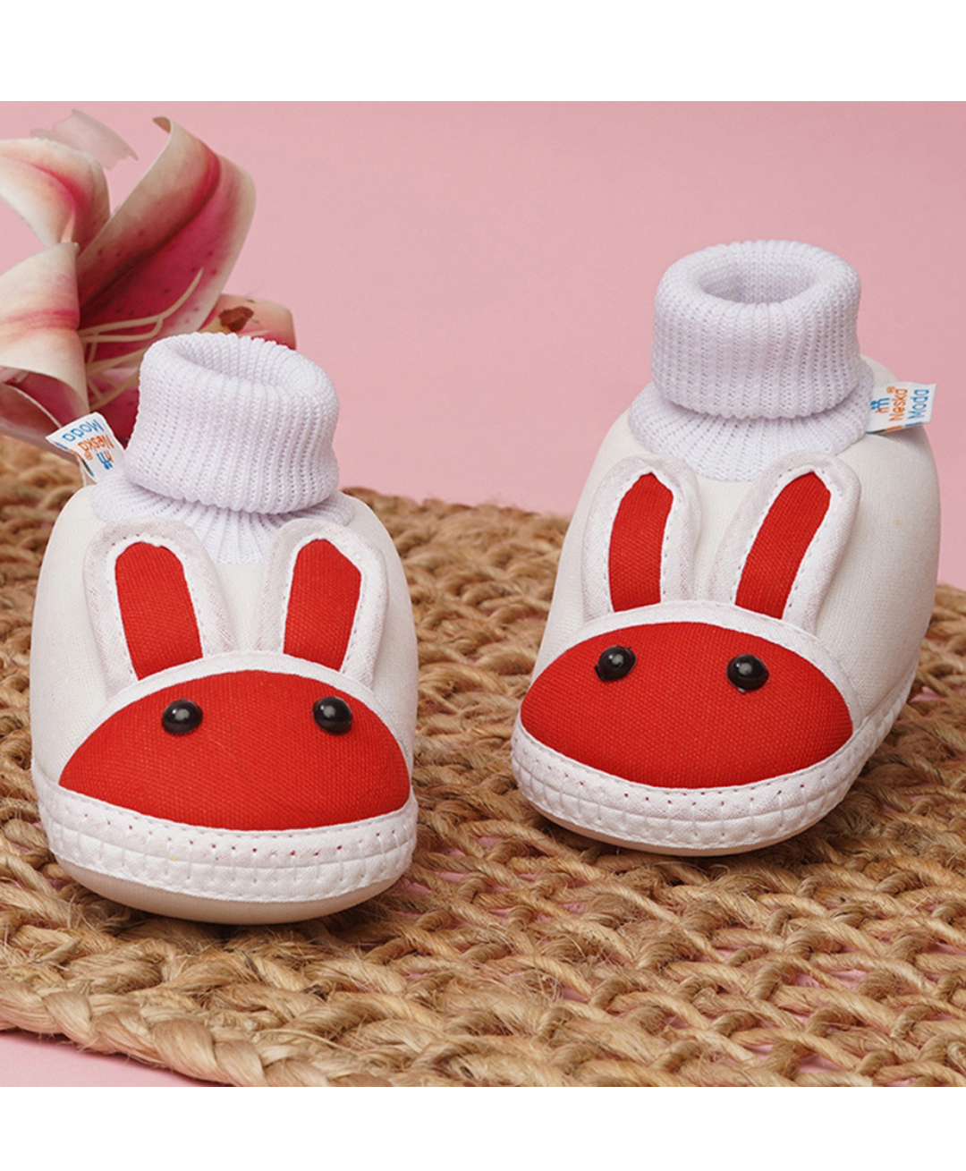 Neska Moda Bunny Designed Slip On Booties - White & Red-picture-25