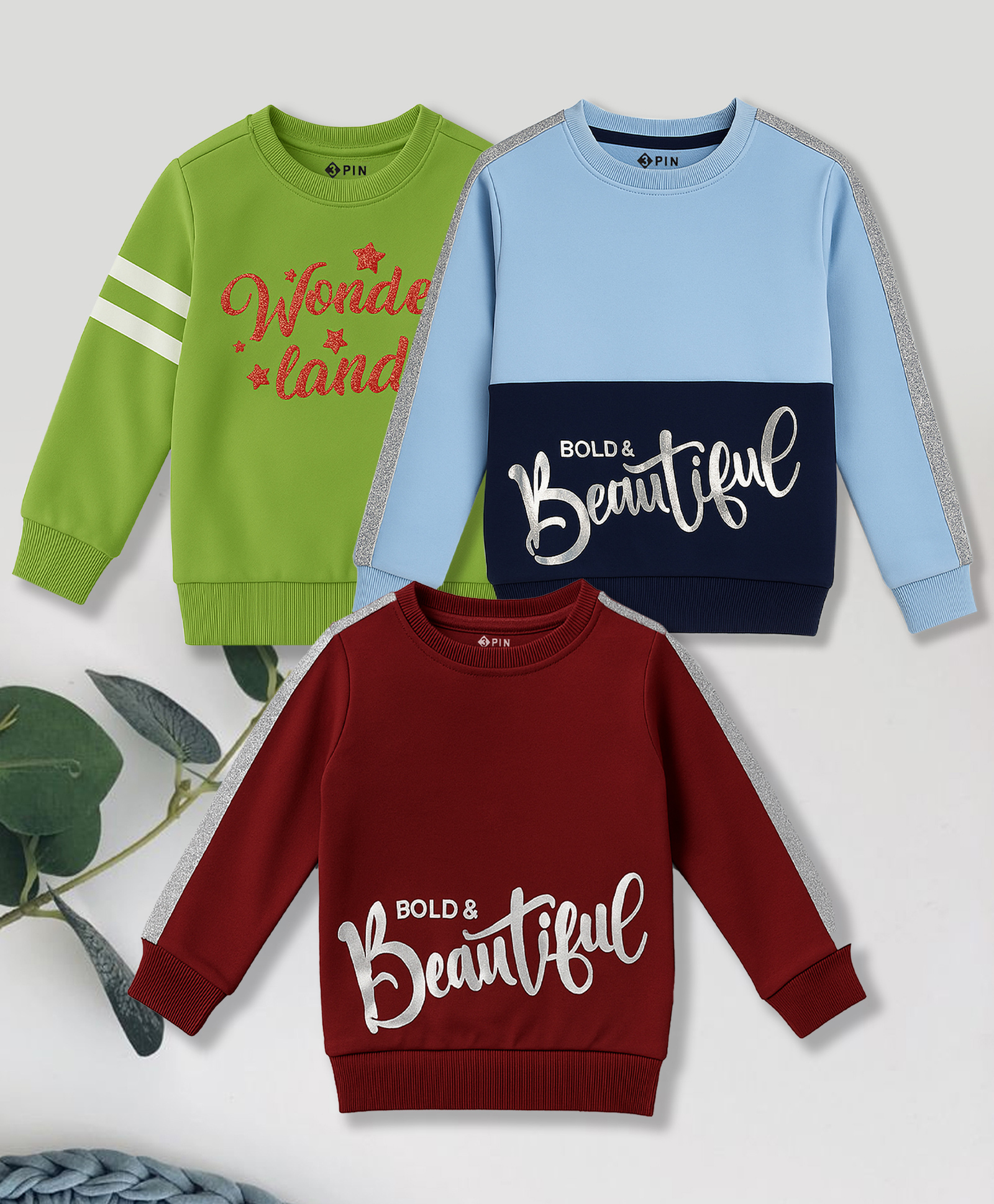 3PIN Knit Pack Of 3 Full Sleeves Colour Blocked & Typography Printed Light Winter Sweatshirts - Multi Colour-picture-19