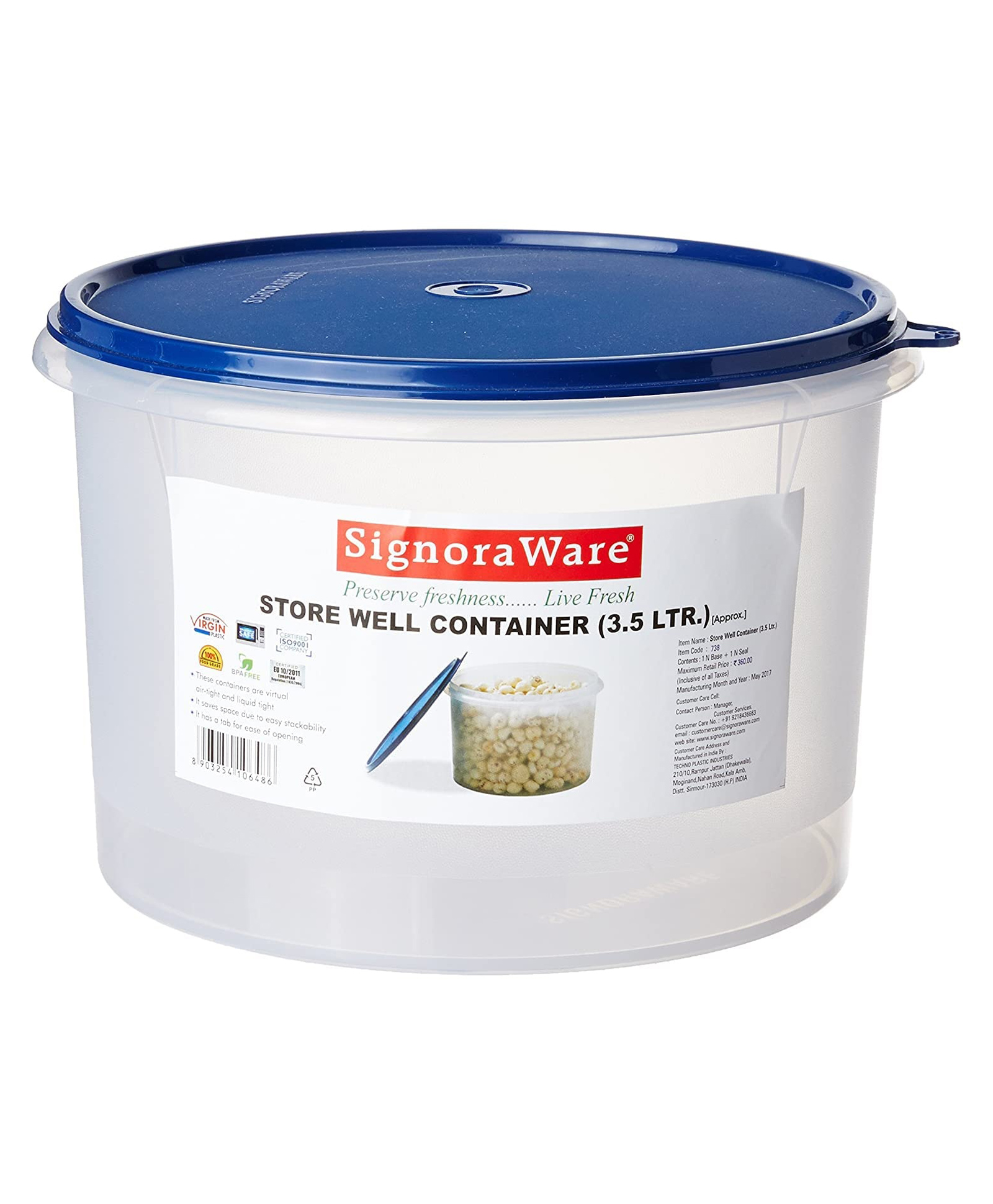Signoraware Store Well Plastic Container | Airtight & BPA Free Kitchen Storage Jar | Ideal for Atta, Grains, Pulses Container | Durable & Stackable Box | (3.5 Litres | Pack of 1 | Mod Blue)-image-30