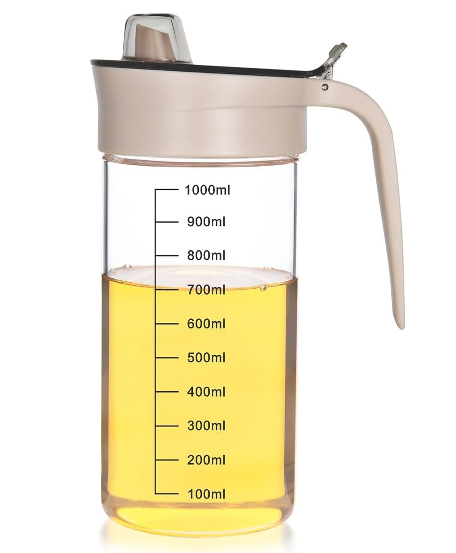 SignoraWare 1000ml Borosilicate Glass Oil Dispenser and Pourer with Measurement, Transparent Jug With Handle and Lid, Leakproof, Spill Proof, BiG Mouth To Easy Refill and store (1 litre, Set 1)-image-2