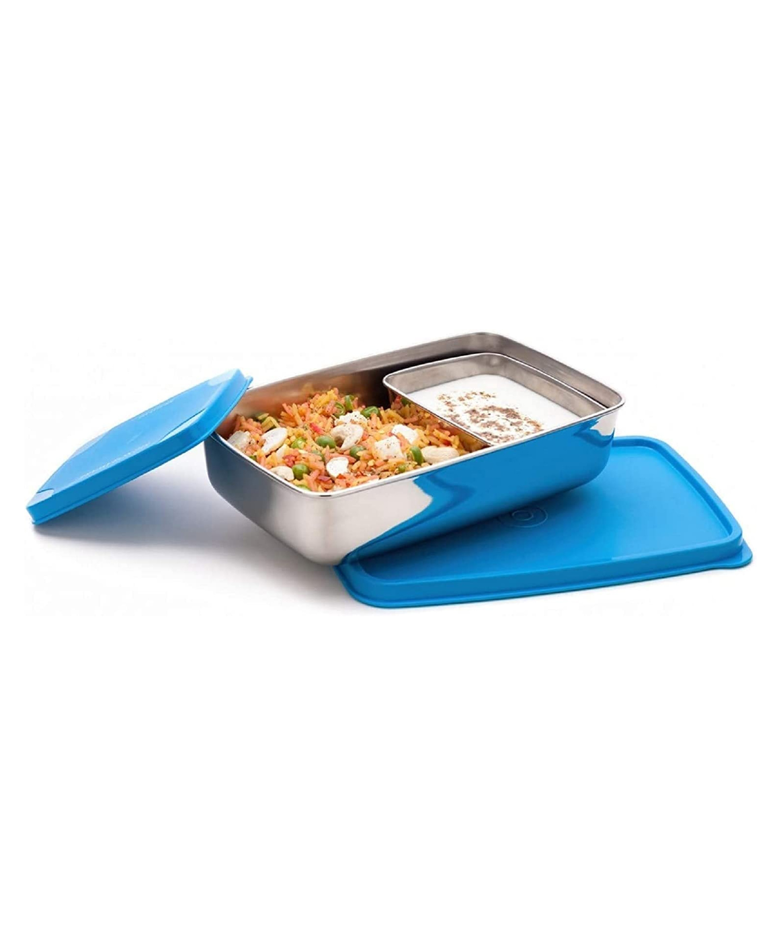 SignoraWare Stainless Steel Compact Big Steel Lunch Box (150ml+850ml Compartments with Airtight Lid, Set of 2) | (Blue)-image-31