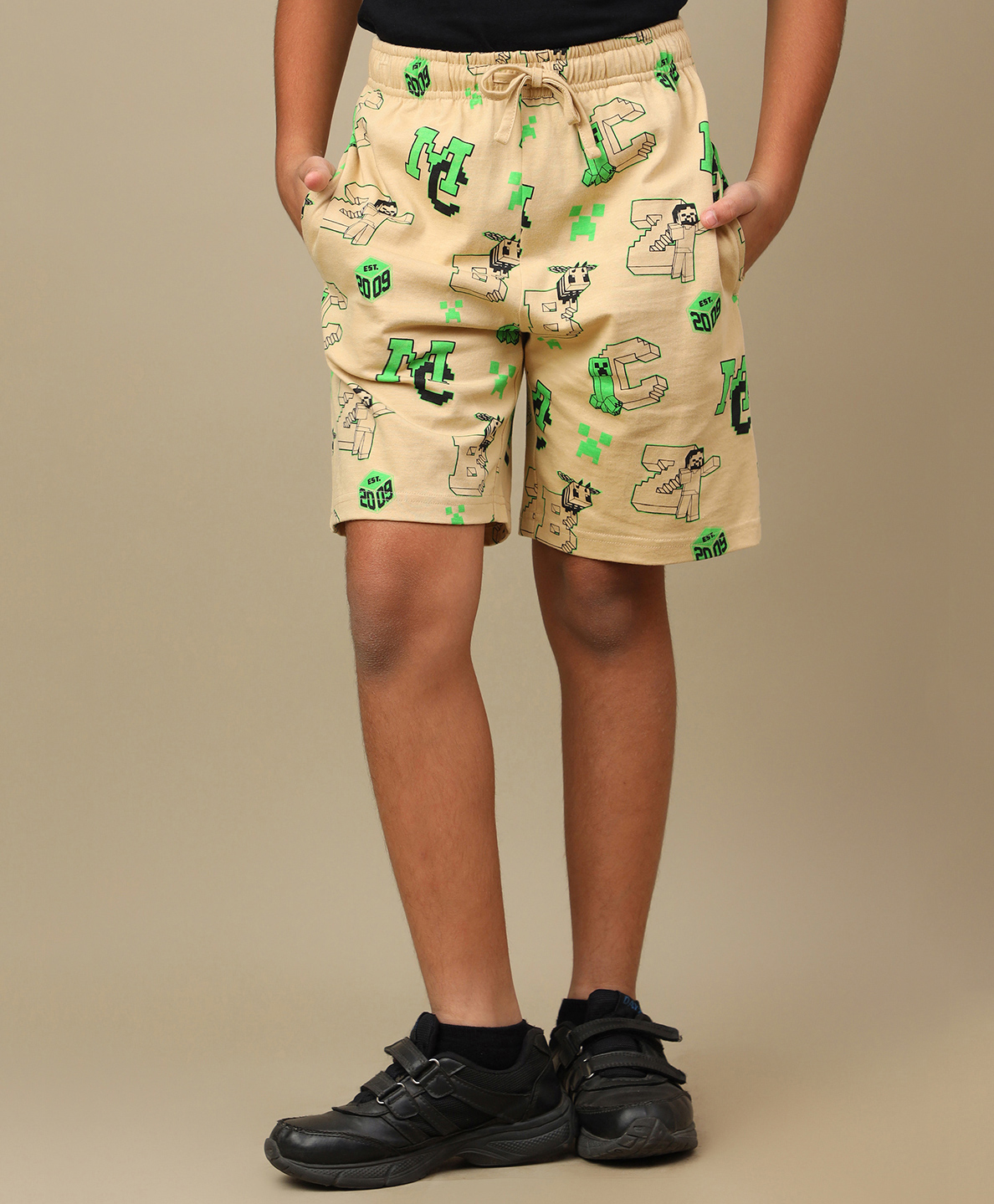 Kidsville Knit Minecraft Featuring Character Printed Shorts - Beige-image-17