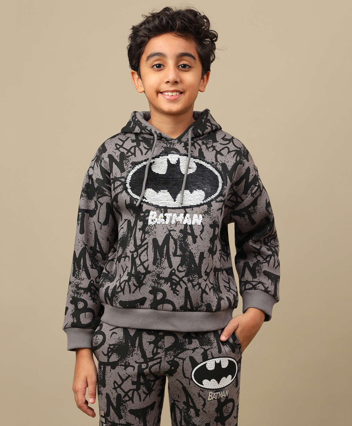 Kidsville Knit DC Comics Featuring Full Sleeves Batman Logo Designed Hoodie - Black-picture-10