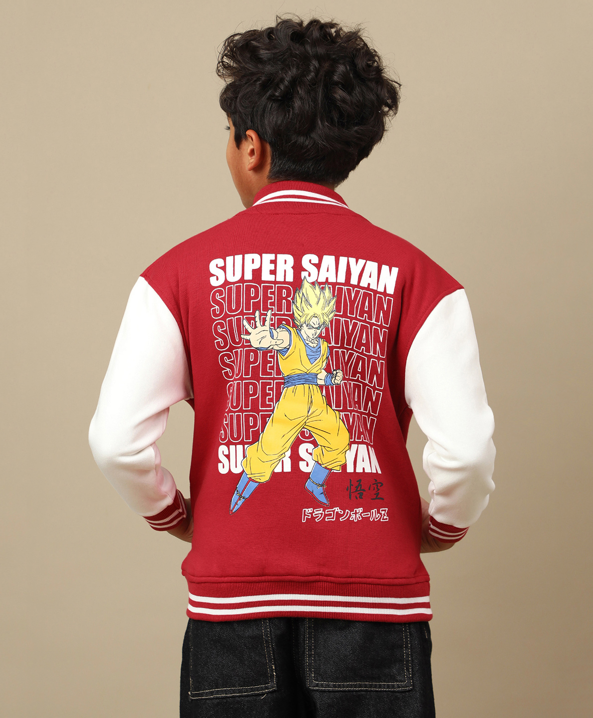 Kidsville Knit Full Sleeves Dragon Ball Z Featuring Goku Back Printed Jacket - Maroon & Off White-picture-18