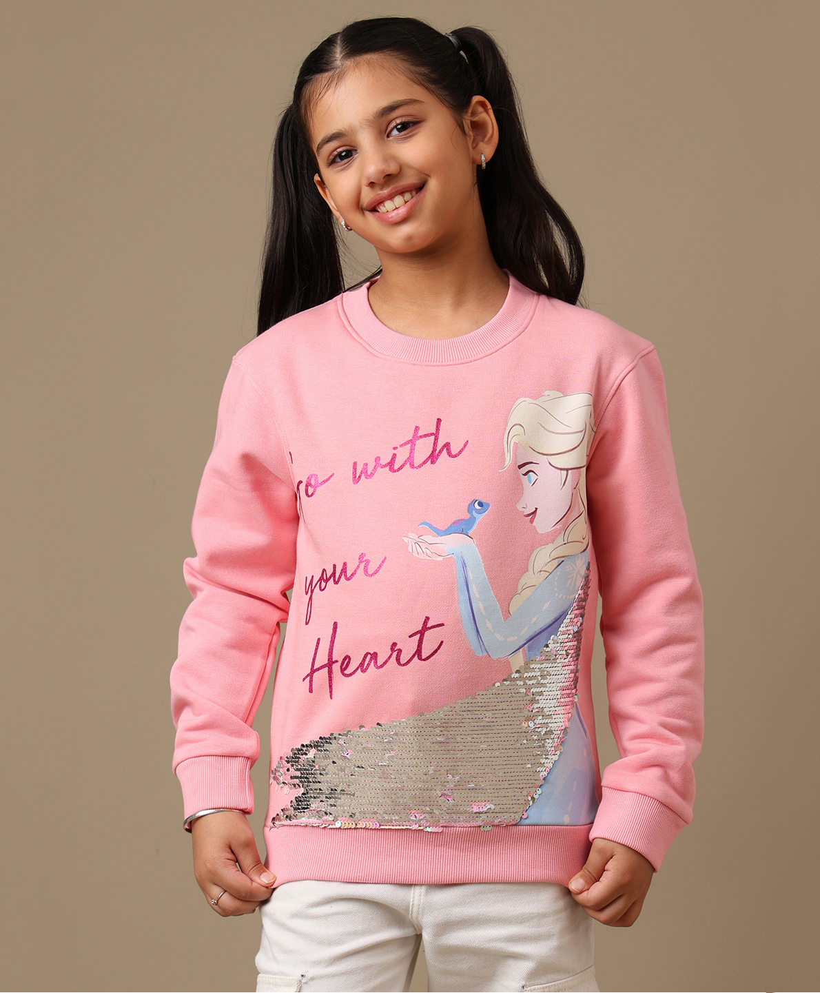 Kidsville Knit Disney Frozen Featuring Full Sleeves Elsa Printed Winter Sweatshirt - Pink-picture-22