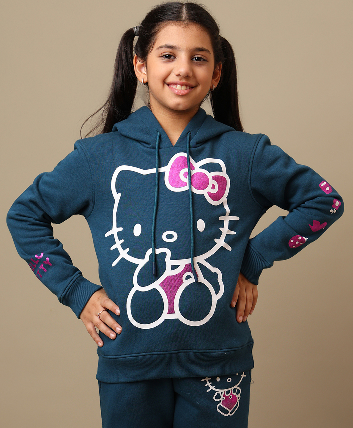 Kidsville Knit Hello Kitty Featuring Full Sleeves Character Printed Hoodie - Blue-image-21