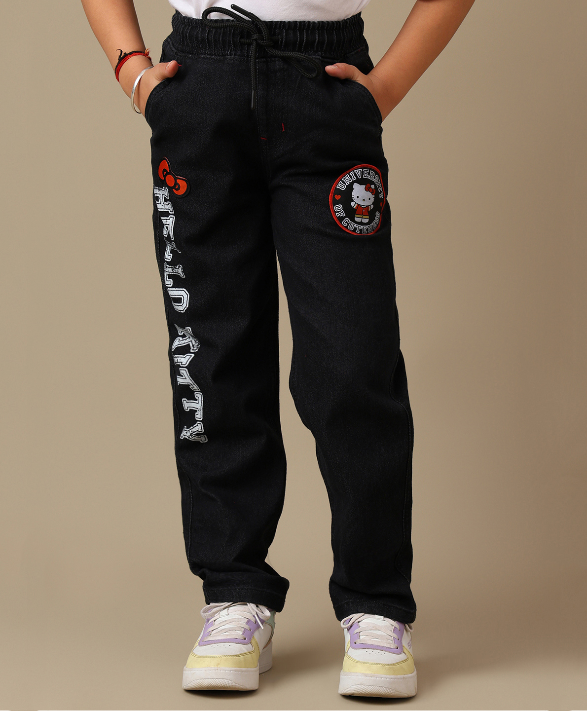 Kidsville Knit Hello Kitty Featuring Character Printed Track Pants - Black-picture-20