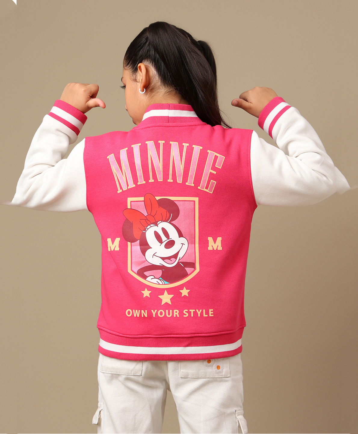 Kidsville Knit Disney Mickey & Friends Featuring Full Sleeves Minnie Mouse Printed Jacket - Pink & Off White-image-26