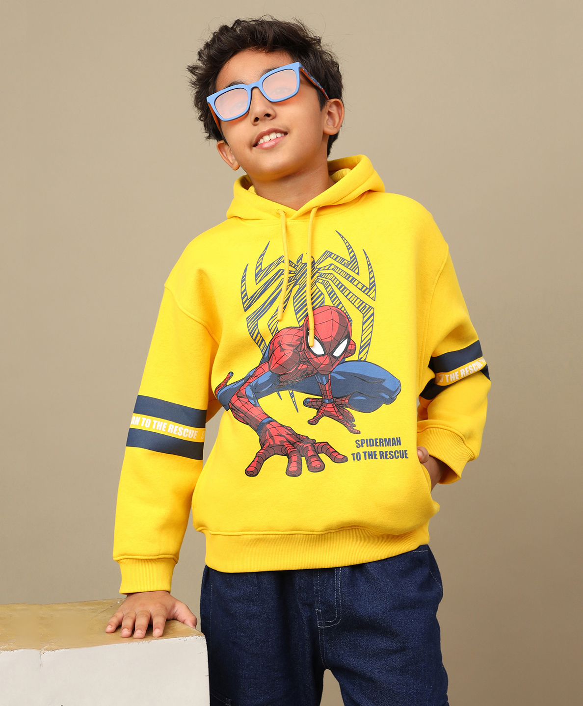 Kidsville Knit Marvel Featuring Full Sleeves Speactacular Spiderman Printed Hoodie - Yellow-picture-23