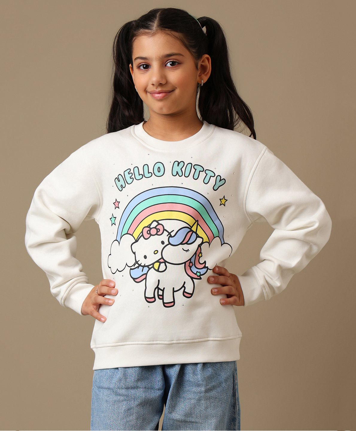 Kidsville Knit Hello Kitty Featuring Full Sleeves Character Printed Light Winter Sweatshirt - Off White-image-23