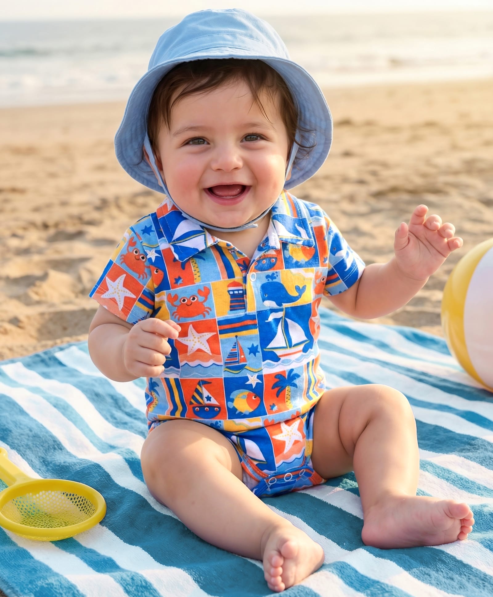 Babyhug 100% Cotton Interlock Knit Onesies With Nautical Theme Print - Blue-image-49
