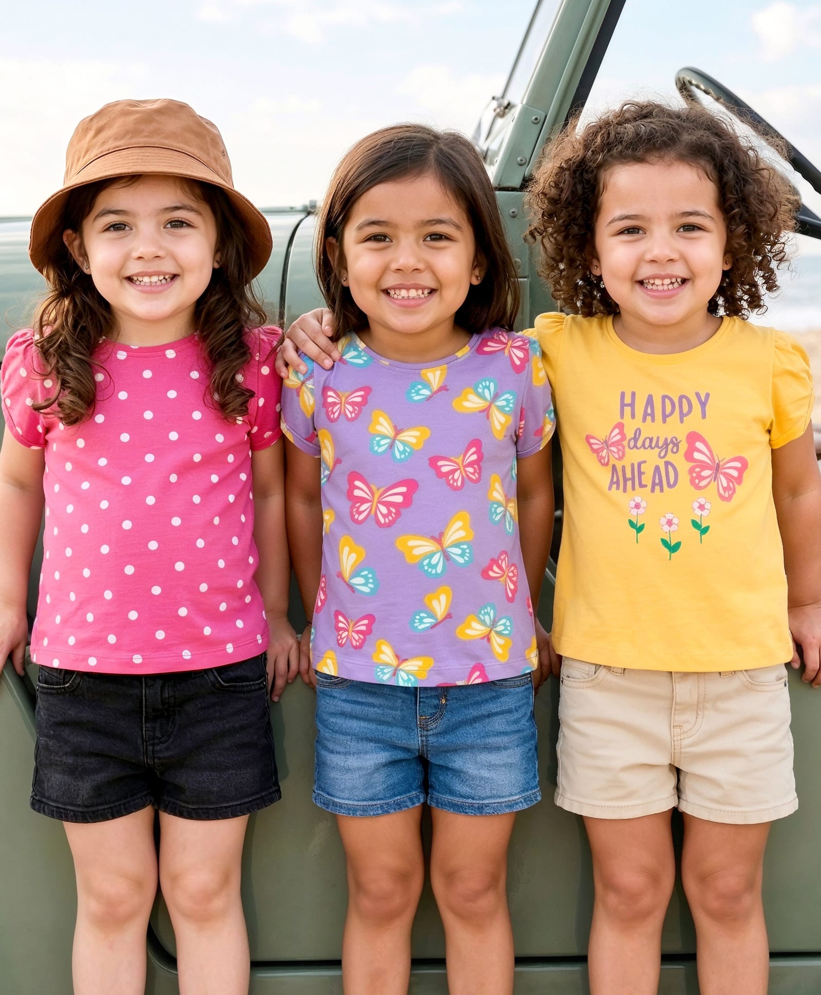 Babyhug Cotton Knit Half Sleeves T-Shirt with Butterfly & Polka Dot Print Pack of 3 - Pink Yellow & Plum-image-18