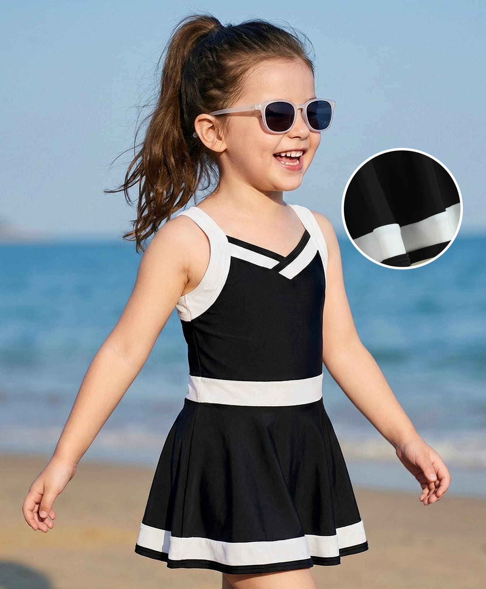 Mark & Mia Sleeveless Solid Color Frock Swimsuit - Black-picture-38