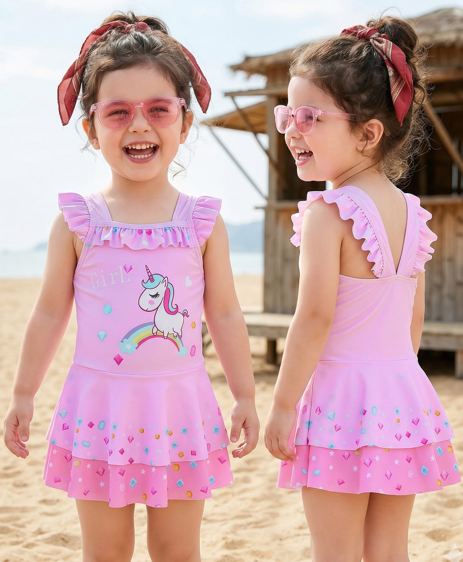 Mark & Mia Sleeveless Unicorn Printed Frock Swimsuit - Pink-image-20