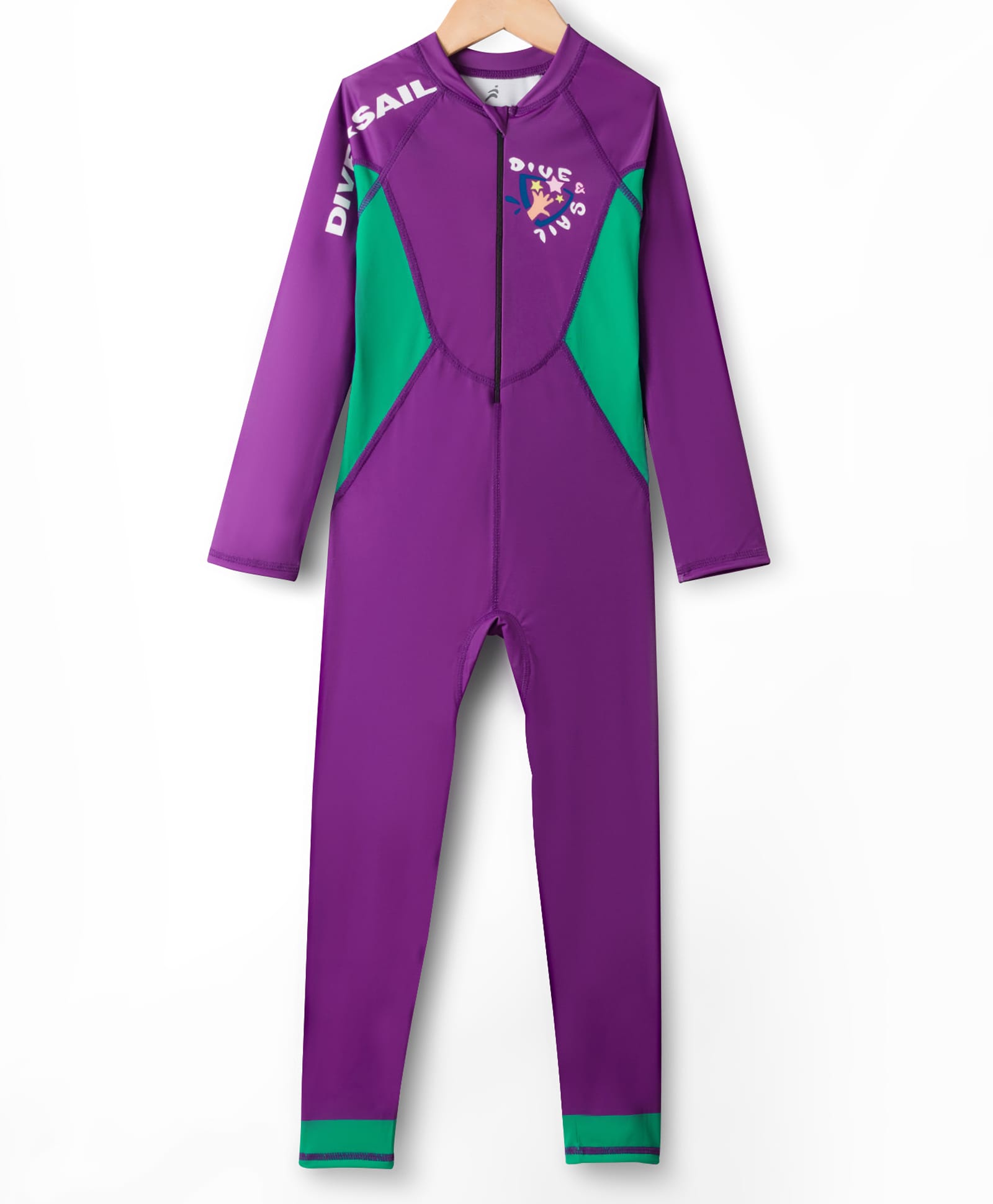 Pine Active Full Raglan Sleeves Cut & Sew Legged Swimsuit - Purple