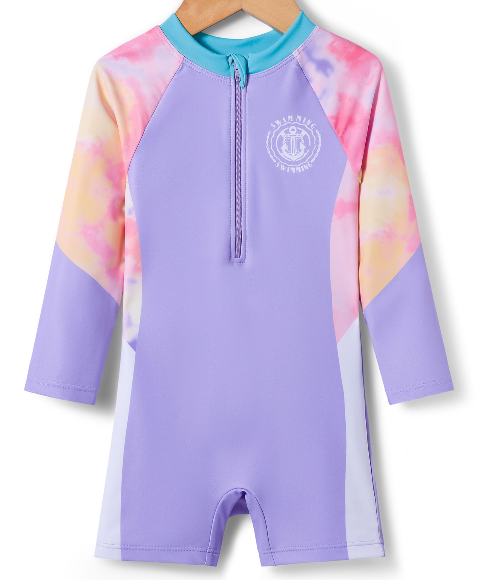 Babyhug Full Raglan Sleeves Printed Legged Swimsuit - Purple-image-19