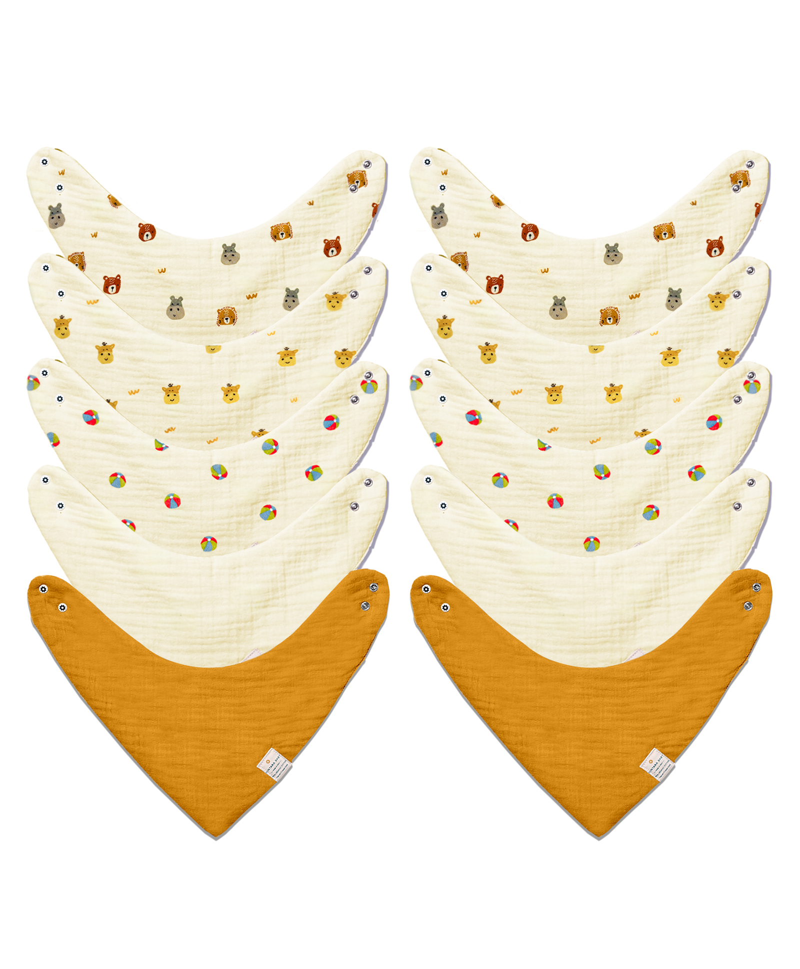 Nintara Baby Bandana Bibs - 100% Organic Premium Muslin Cotton, Absorbent, Soft, Adjustable Snap Buttons, Reversible, 7-Layers for Drooling, Teething, Feeding, Gifts for Babies Ages 0-3, Pack of 10-image-16