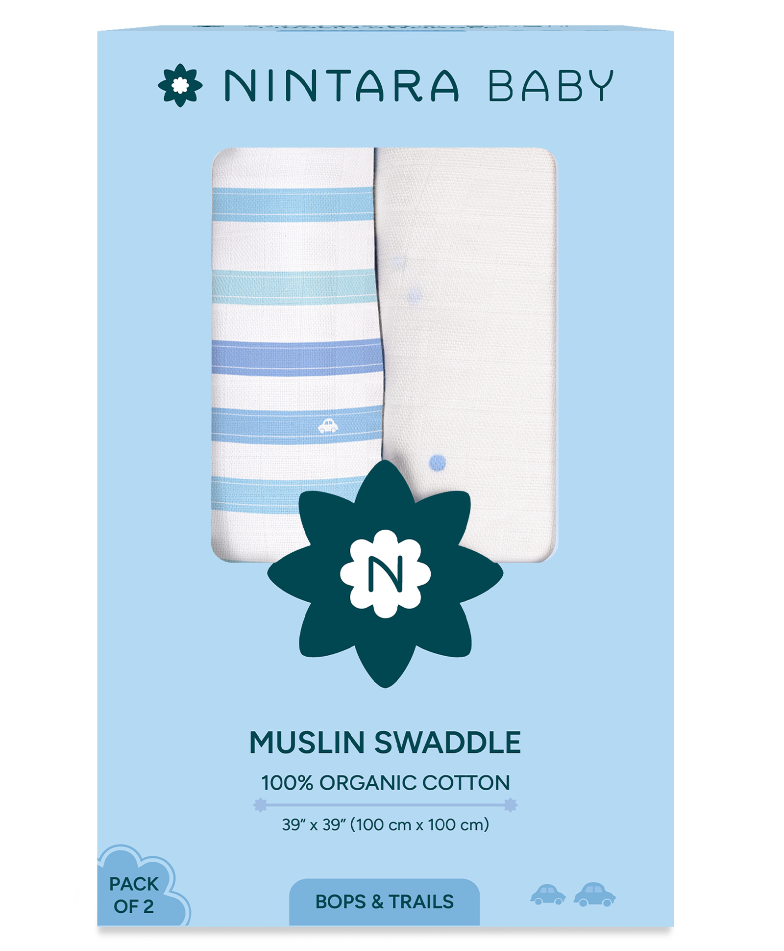 Nintara Baby Swaddles - 100% Organic Premium Muslin Cotton, 39"x 39"(100 cm x 100 cm), Ultra-Soft, Breathable, Lightweight, Multipurpose, Hypoallergenic, Gifts for Newborn Boys, Pack of 2-picture-25