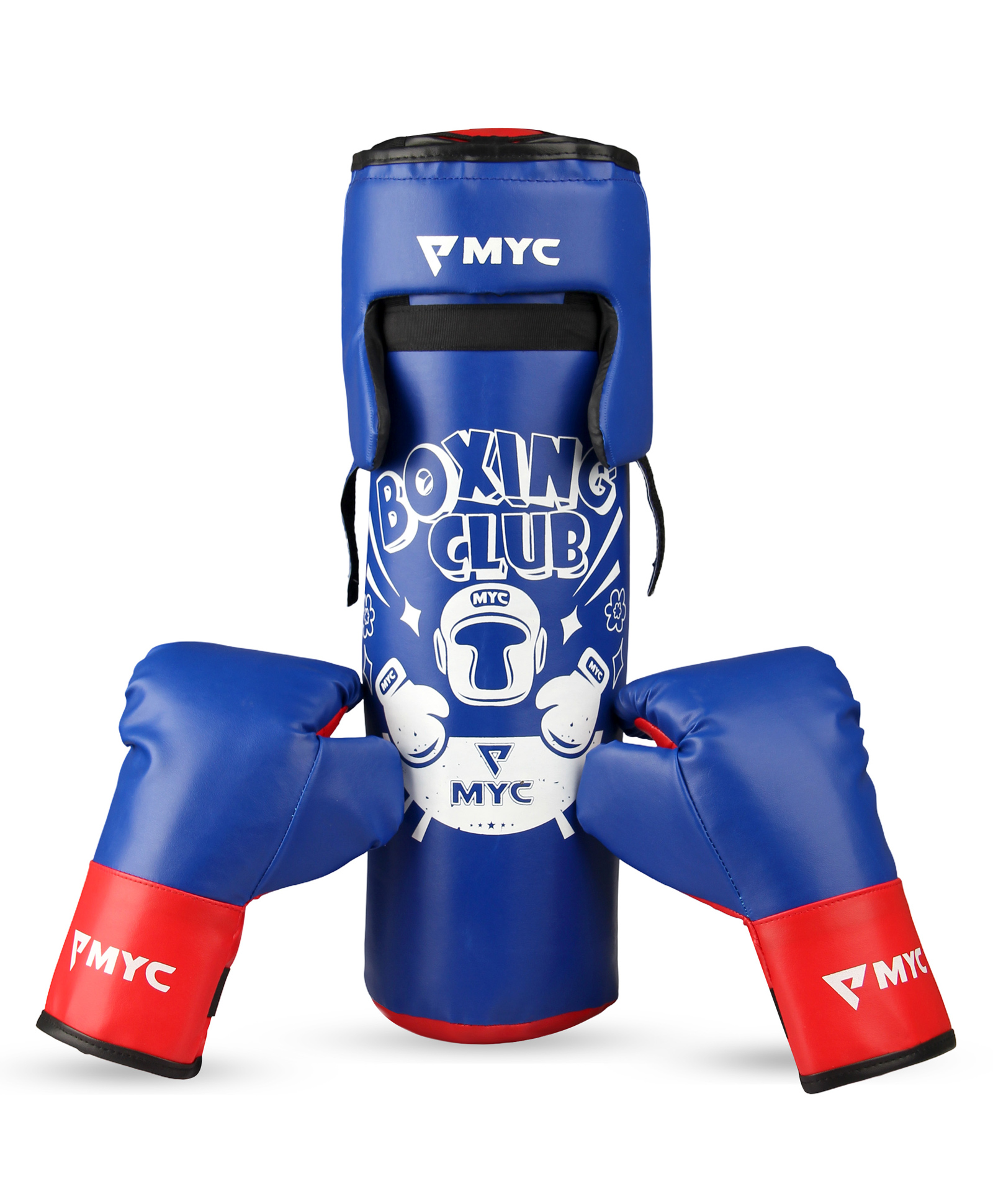 MYC Club Boxing Set | 1 Punching Bag, 1 Head Guard, 2 Boxing Gloves | Boxing Training Punching Bag & Gloves for Boys & Girls | for 4 to 10 Years Kids (BLUE)-image-3