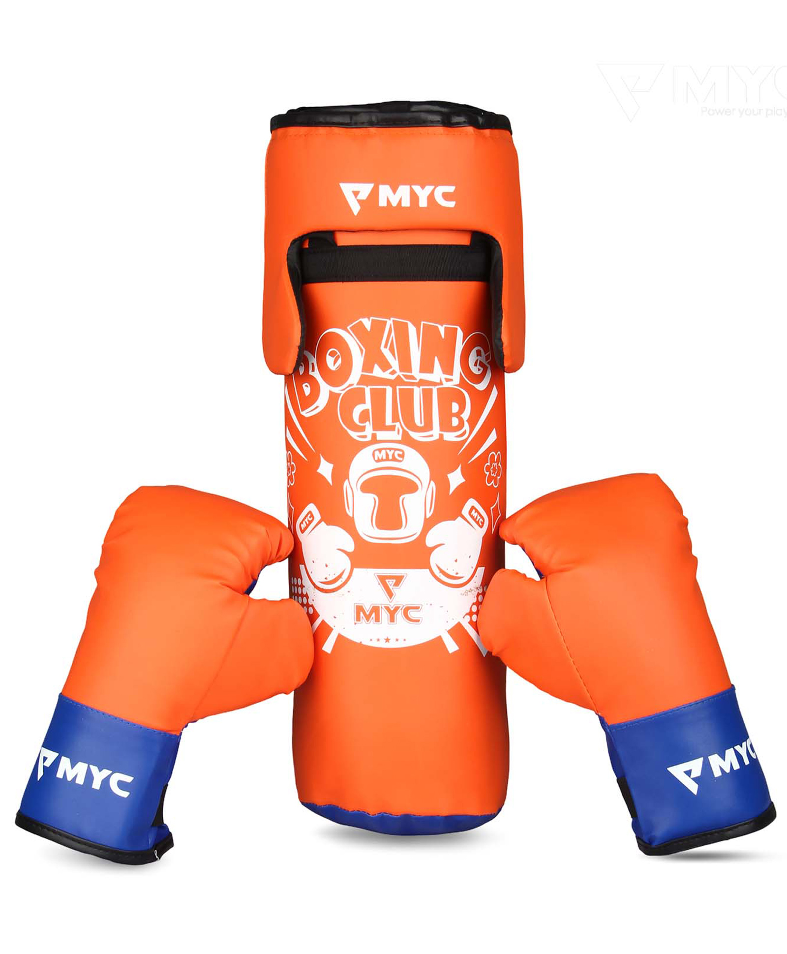MYC Club Boxing Set | 1 Punching Bag, 1 Head Guard, 2 Boxing Gloves | Boxing Training Punching Bag & Gloves for Boys & Girls | for 4 to 10 Years Kids (ORANGE)-image-3