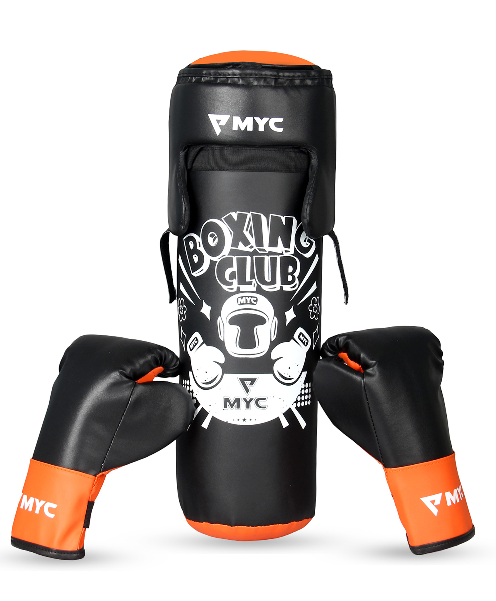 MYC Club Boxing Set | 1 Punching Bag, 1 Head Guard, 2 Boxing Gloves | Boxing Training Punching Bag & Gloves for Boys & Girls | for 4 to 10 Years Kids (BLACK)-picture-19