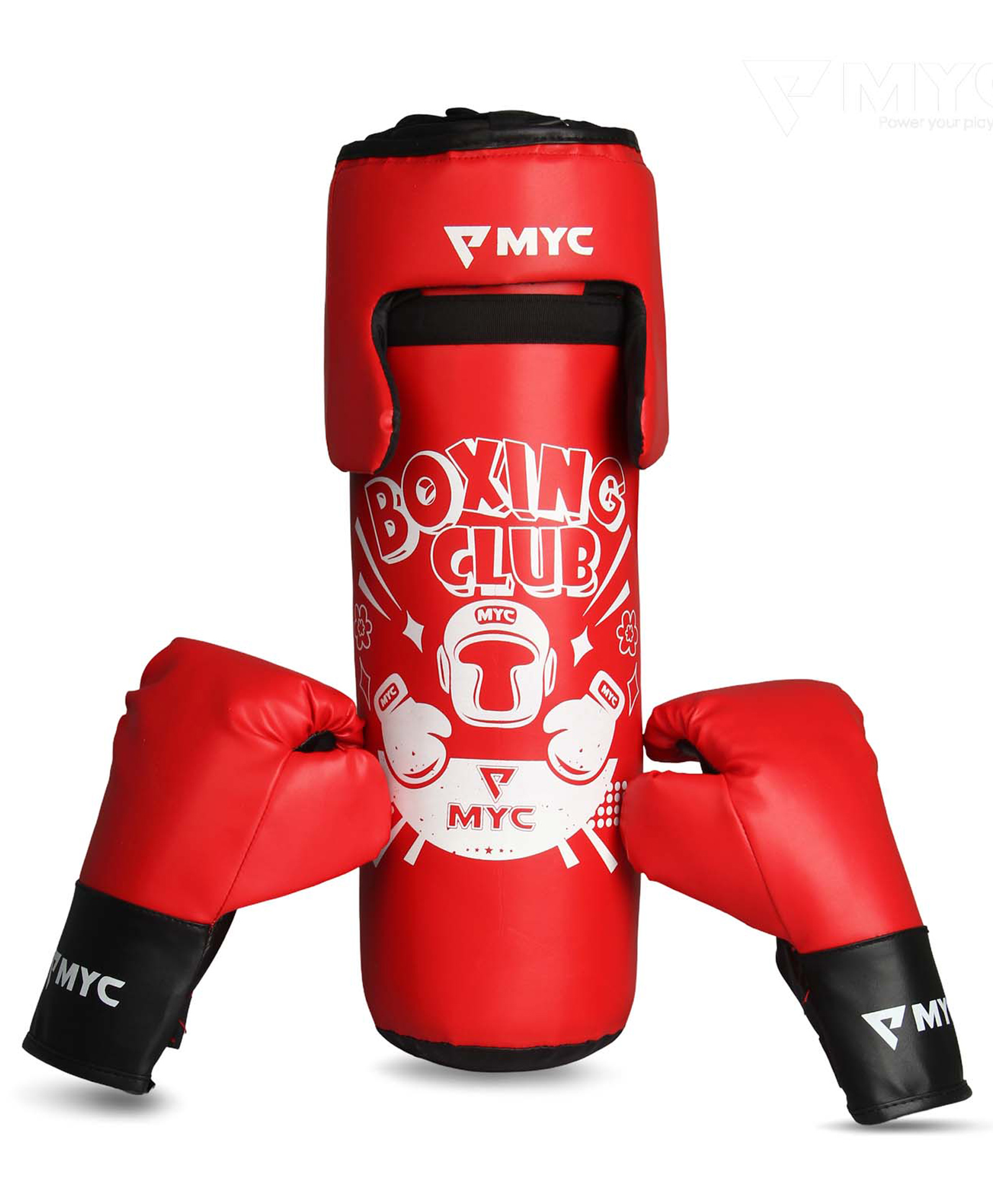 MYC Club Boxing Set | 1 Punching Bag, 1 Head Guard, 2 Boxing Gloves | Boxing Training Punching Bag & Gloves for Boys & Girls | for 4 to 10 Years Kids (RED)-picture-11