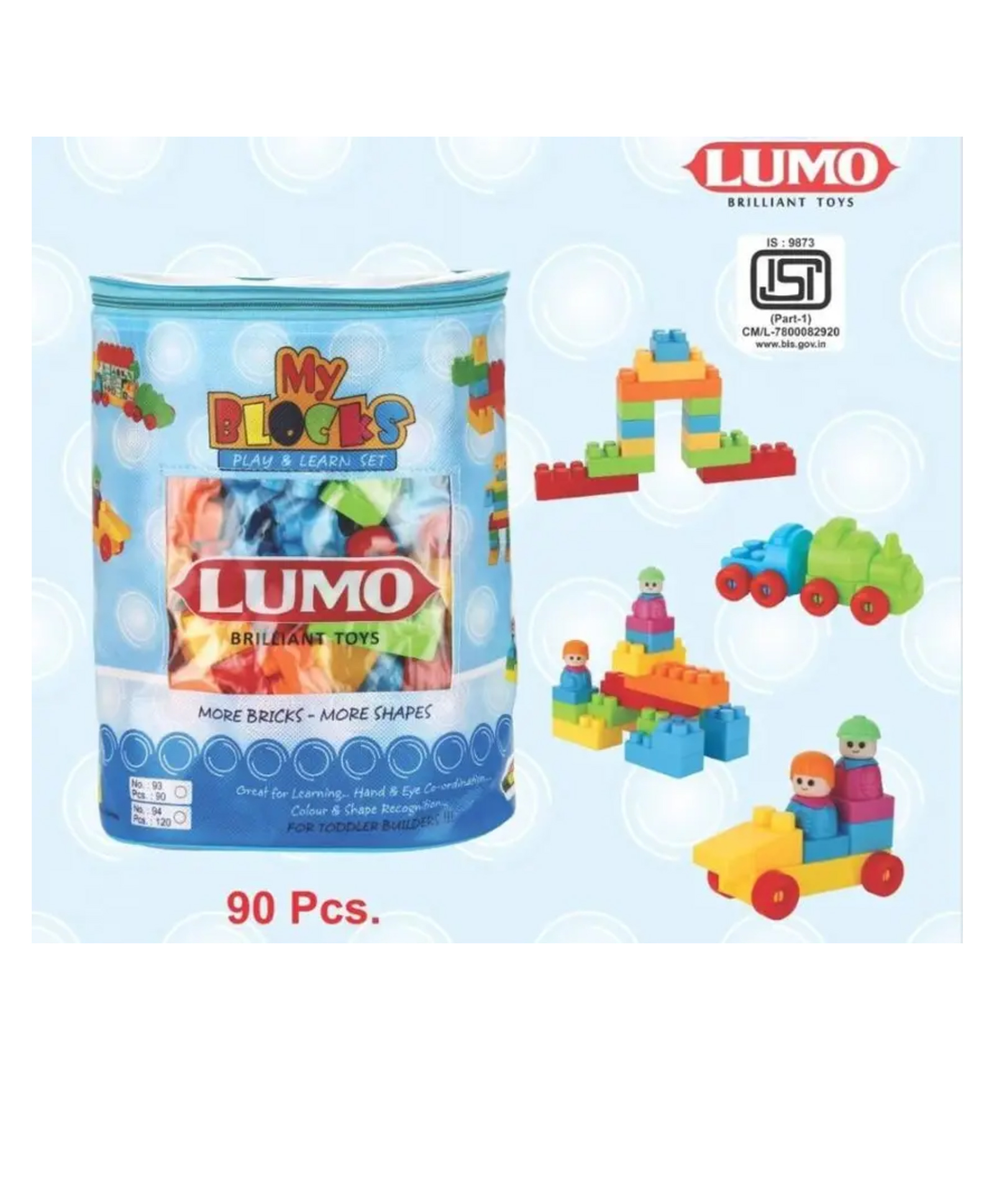 Lumo Brilliant Toys 90-Pieces Big Brics Building Blocks Set Toys for Kids, Fun Educational Learning Bricks Blocks Kids Toys Multicolor-image-40