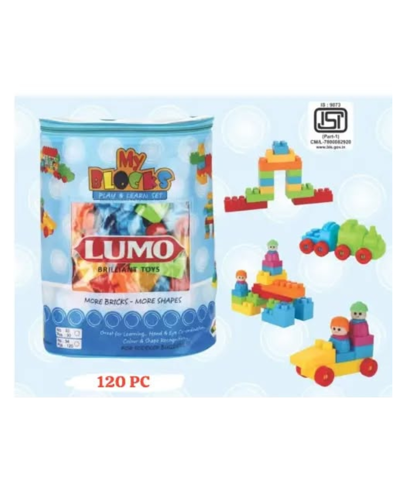 Lumo Brilliant Toys 120-Pieces Big Brics Building Blocks Set Toys for Kids, Fun Educational Learning Bricks Blocks Kids Toys Multicolor-picture-14