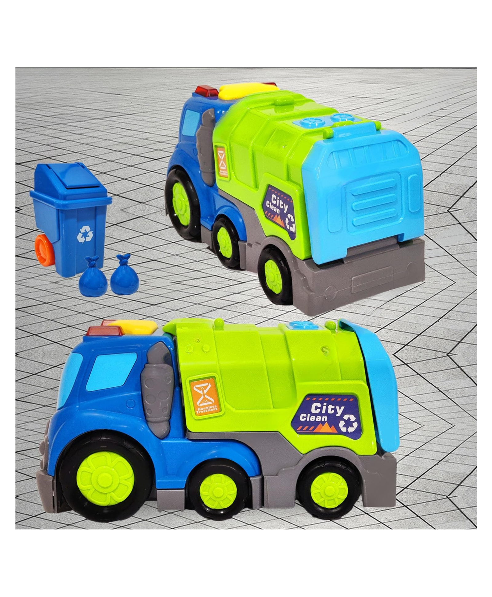 Lumo Brilliant Toys Musical Garbage Truck Trash Waste Disposal Toys For Kids, Interactive Play Vehicle Toy With Trash Bin And 2 Disposal Bags & Lights, Fun Learning Friction Powered Toys - Multicolor-image-25