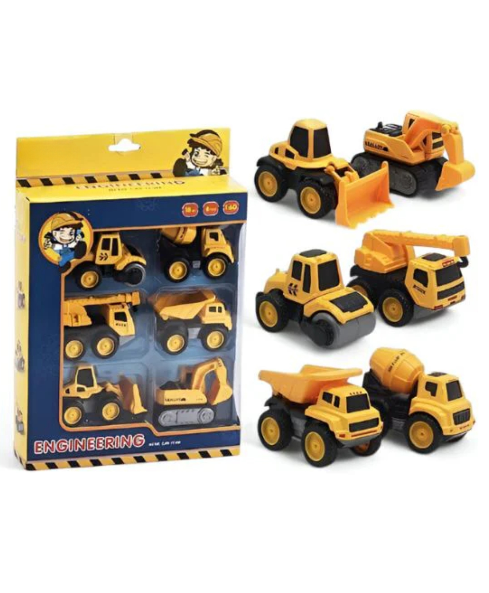 Lumo Brilliant Toys 6 in 1 Metal Engineering Construction Vehicles Truck Toys For Kids, Friction Powered Crane, Excavator, Road Roller, Mixer, Dumper And Bulldozer Vehicle Truck Set Toys - Multicolor-picture-23