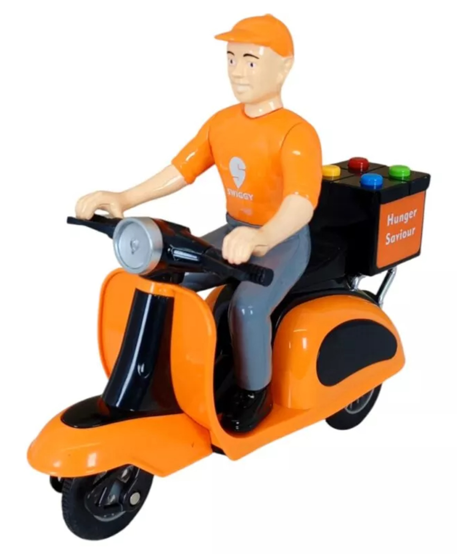 Lumo Brilliant Toys Swiggy Food Delivery Scooter Toys For Kids, Friction Powered City Service Delivery Scooter With Lights, Sound And Music for Kids, Fun Entertainment Kids Toys - Multicolor-picture-19