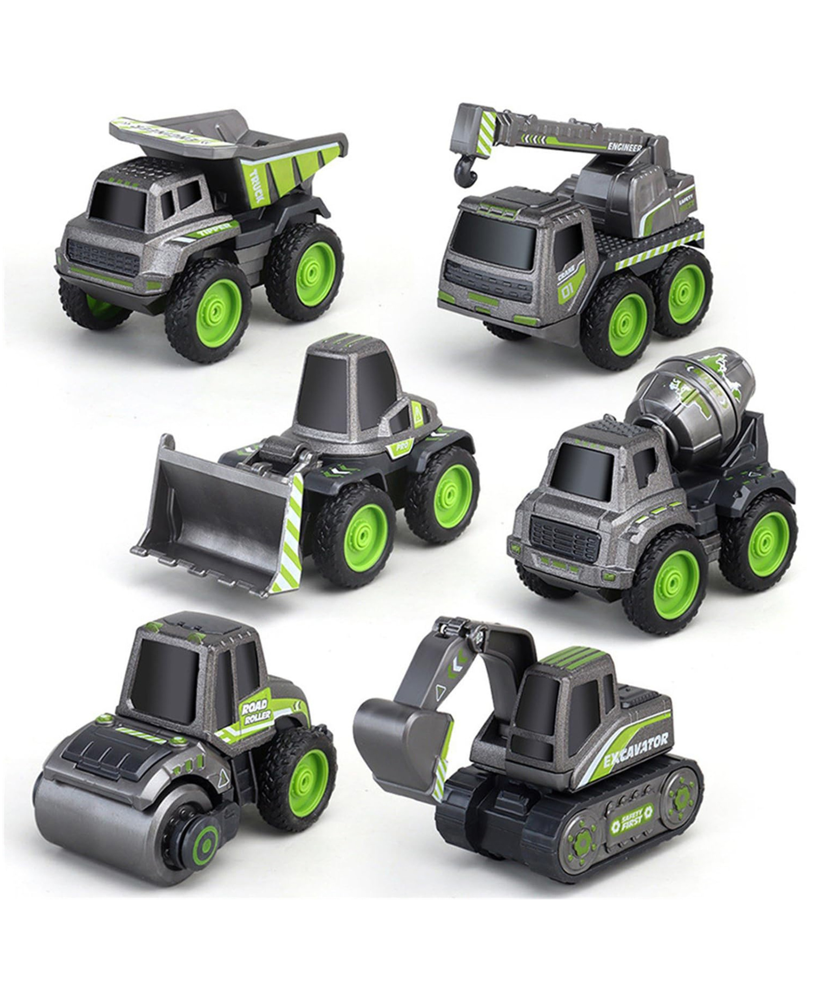 Lumo Brilliant Toys 6 in 1 Engineering Construction Vehicles Truck Toys For Kids, Friction Powered Crane, Excavator, Road Roller, Mixer, Dumper And Bulldozer Vehicle Truck Set Toys - Multicolor-image-9
