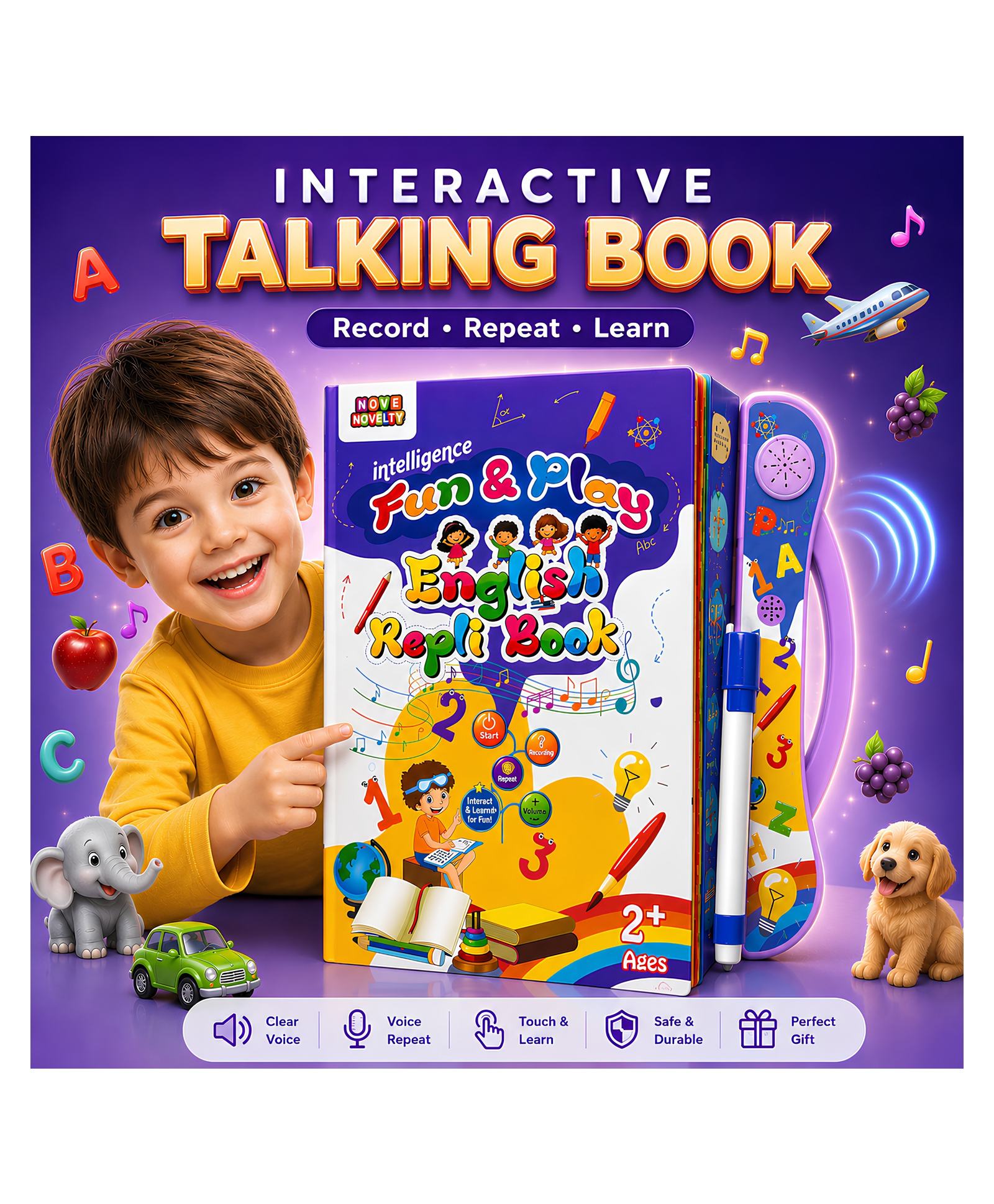nhr Interactive Talking Learning Book for Kids with Sound, Touch & Recording | 3 Modes: Read, Music & Game | Alphabet, Numbers & Rhymes | Educational Toy for Toddlers to Develop Brain & Observation Skills-picture-13