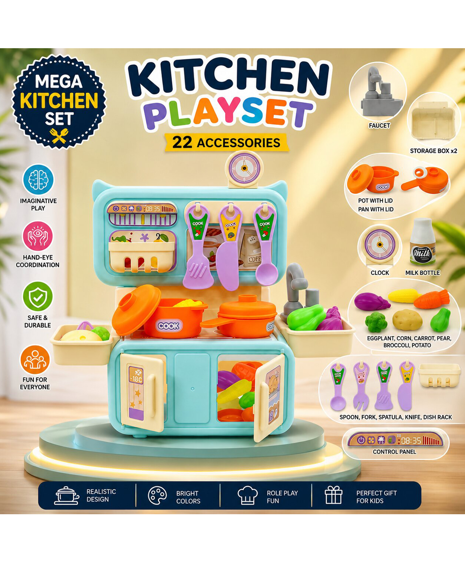 NHR Mini Kitchen Play Set for Kids with Utensils, Vegetables & Sink | Portable Pretend Cooking Set for Toddlers | Educational Role Play Toy for Girls & Boys | Enhances Cognitive & Motor Skills-picture-21