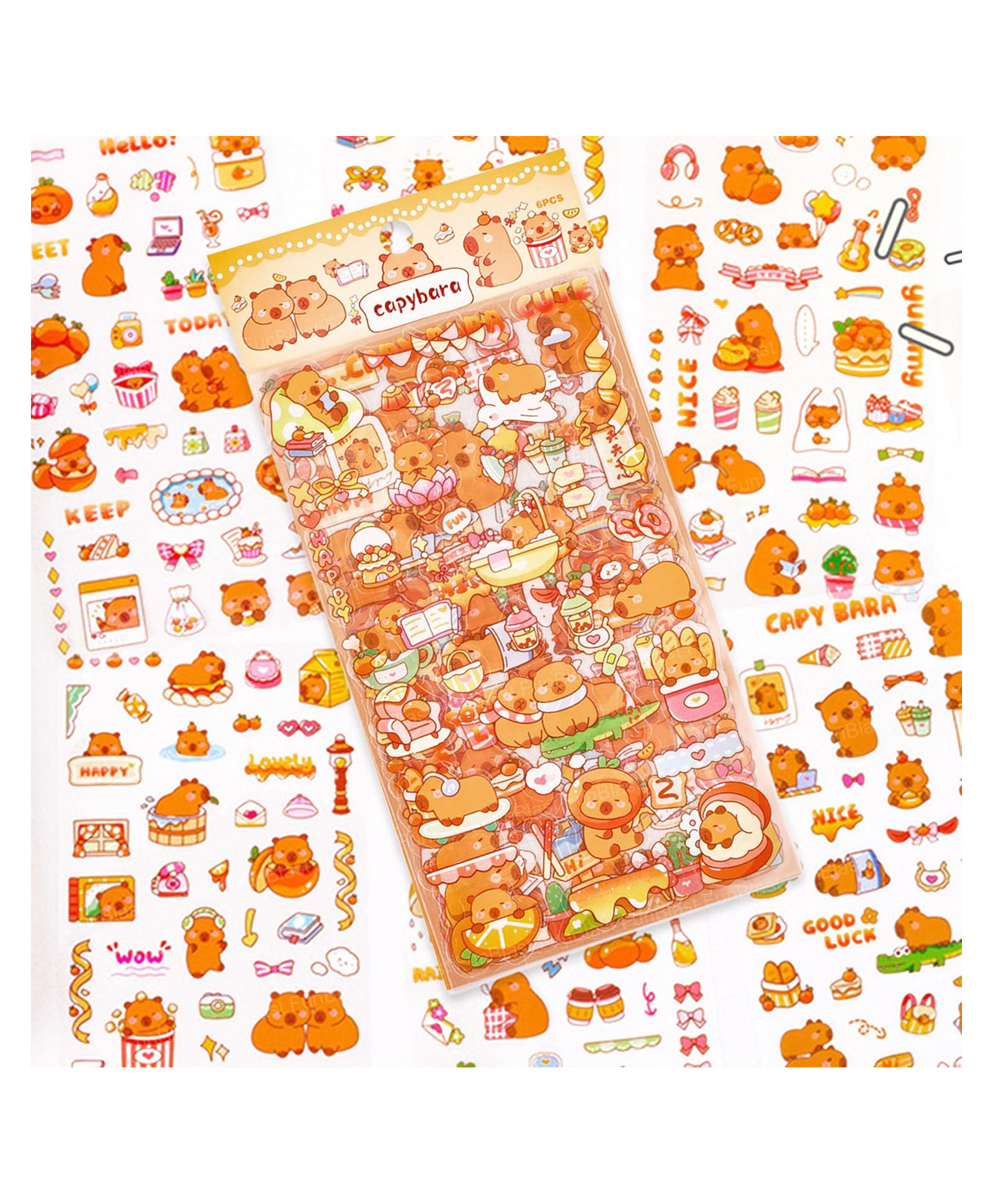 FunBlast Capybara Theme PET Stickers for Kids - 6 Sheets (Multicolor)-image-37