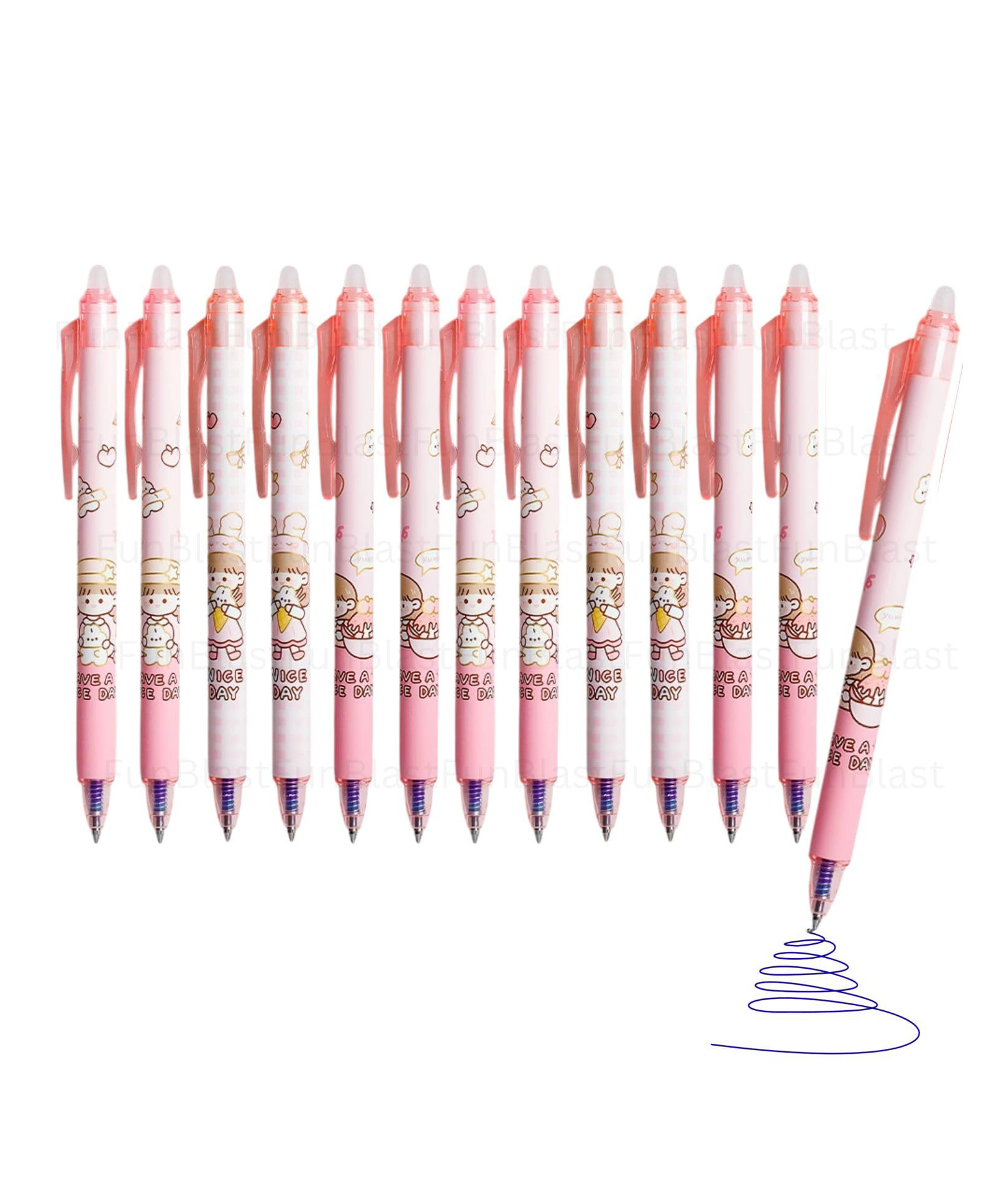 FunBlast Smooth Writing Erasable Gel Pens with Magic Eraser 12 Pcs (Multicolor)-image-25