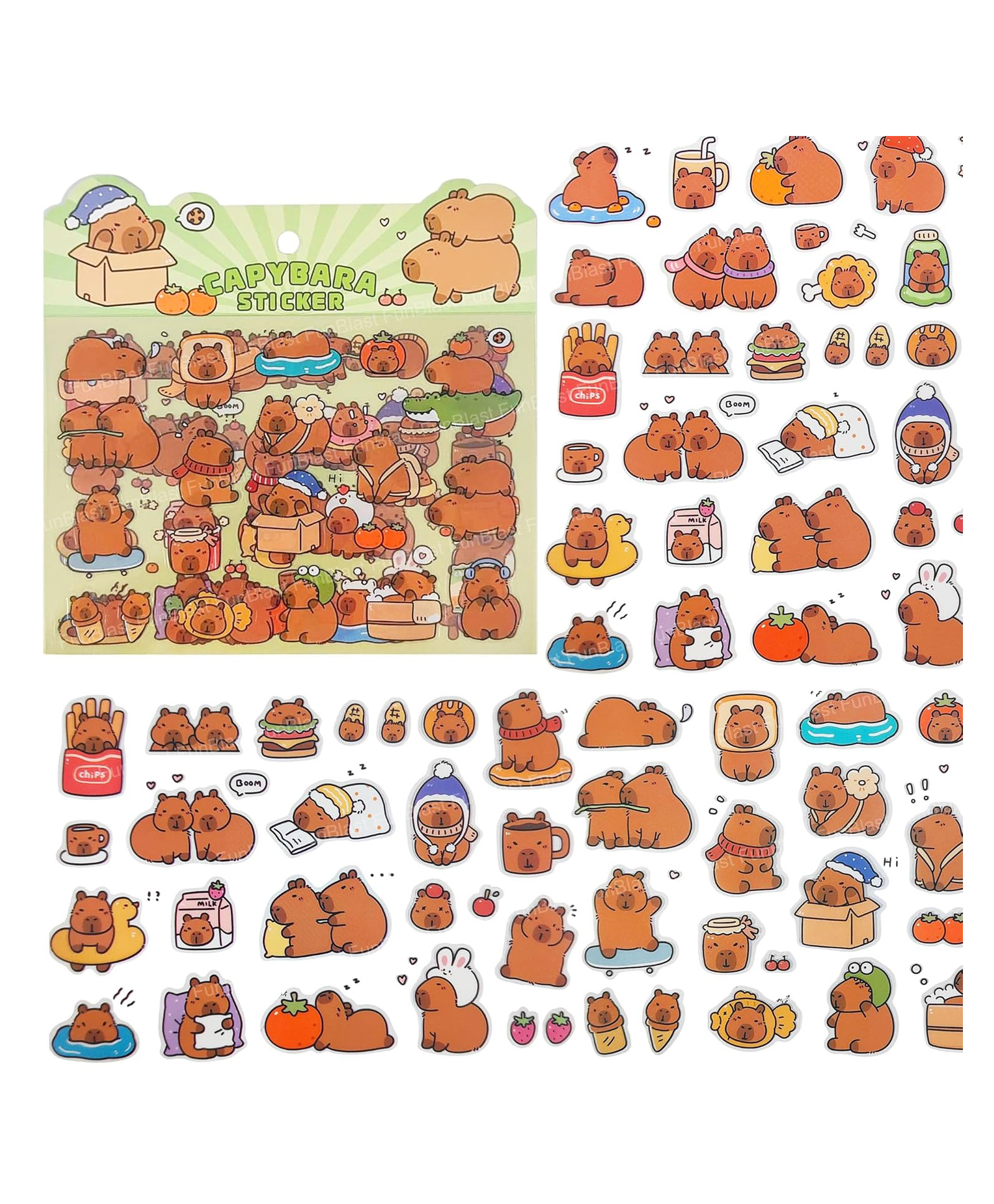 FunBlast Capybara Theme Kawaii Stickers - 4 Sheets (Green)-image-43