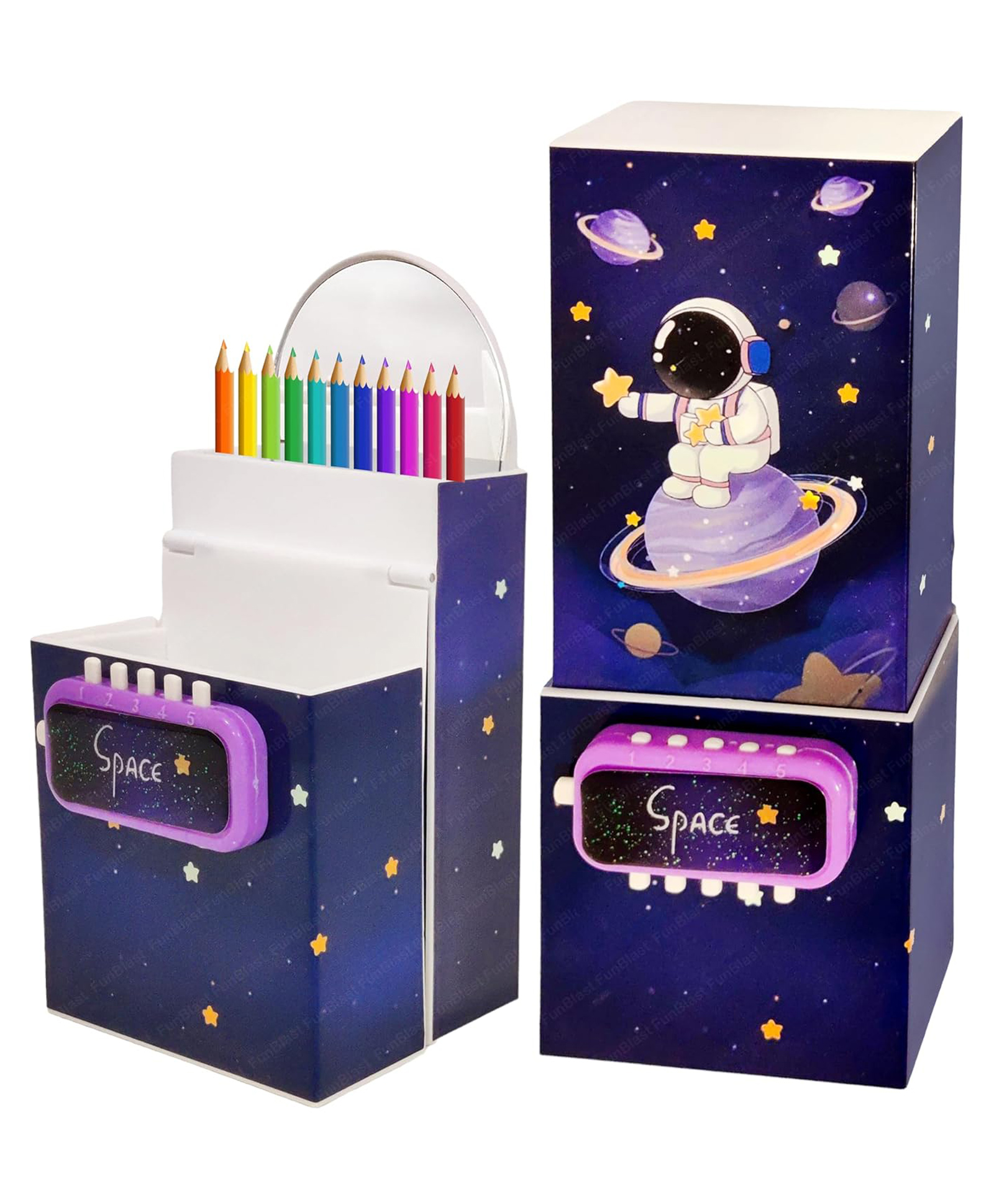 FunBlast Space Theme Pencil Case with Number Code Lock 1 Pc (Assorted Color)-picture-24