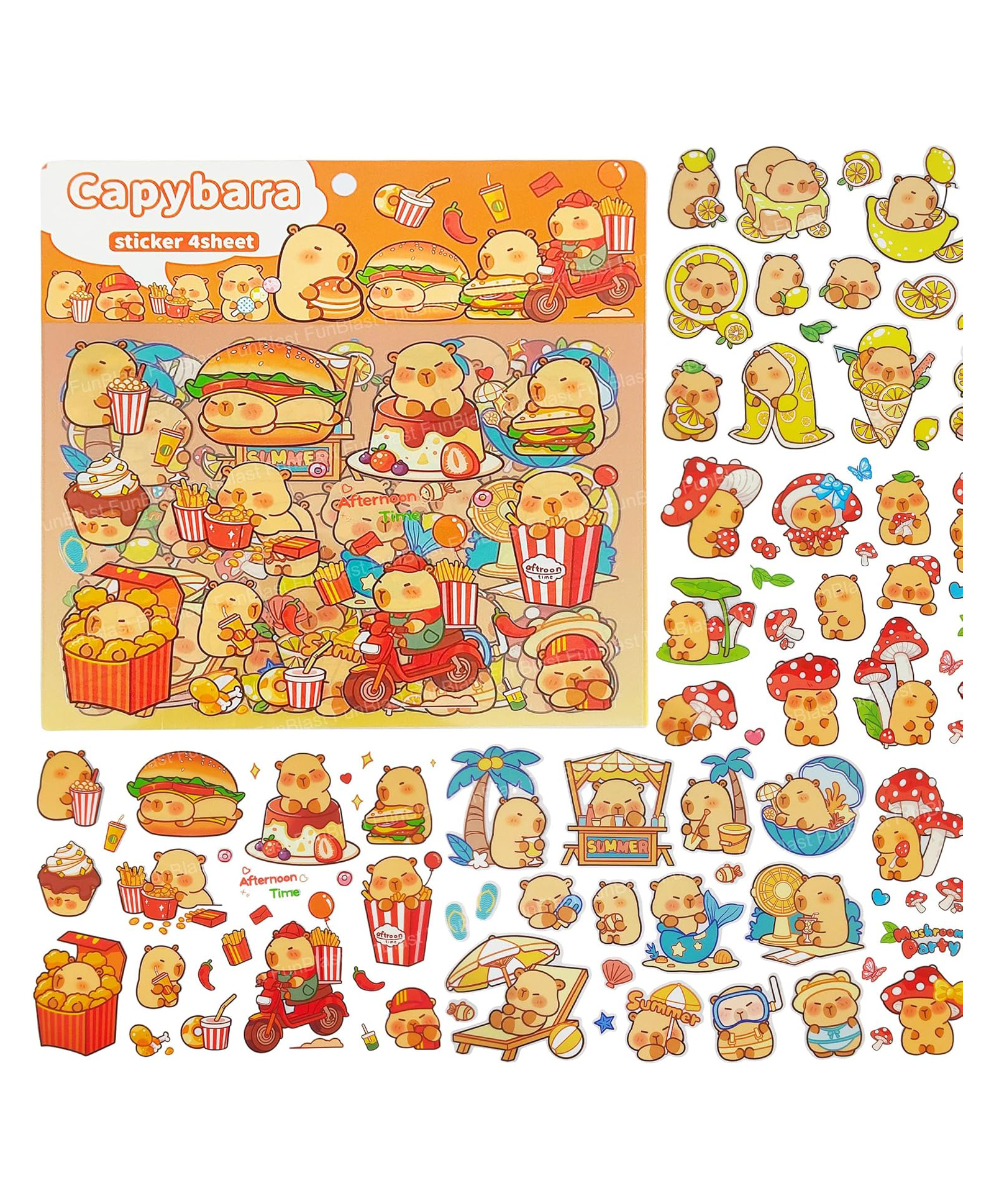 FunBlast Capybara Theme Kawaii Stickers - 4 Sheets (Brown)-image-9