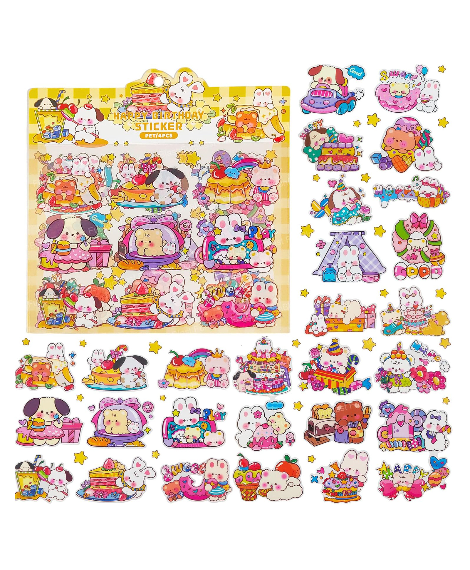 FunBlast Happy Birthday Theme PET Stickers 4 Sheets (Multicolor)-image-25