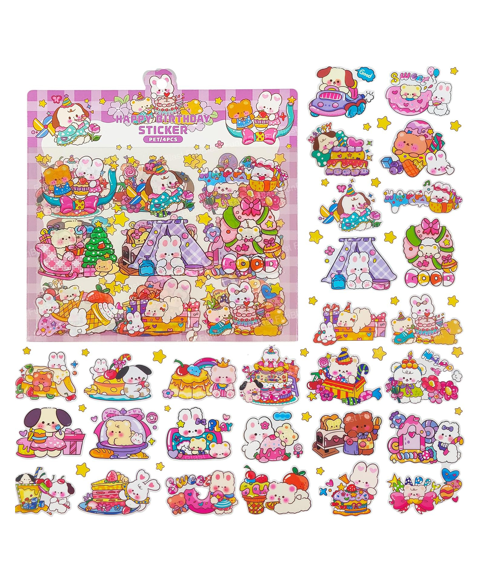 FunBlast Happy Birthday Theme PET Stickers 4 Sheets (Multicolor)-image-26