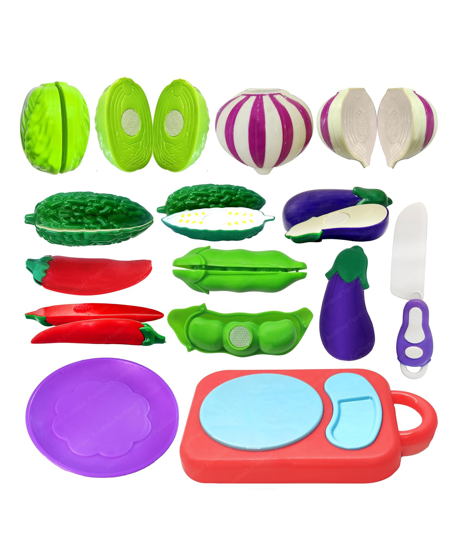 FunBlast Realistic Fruits & Vegetables Cutting Play Set Toys 9 Pcs Multicolor-image-5