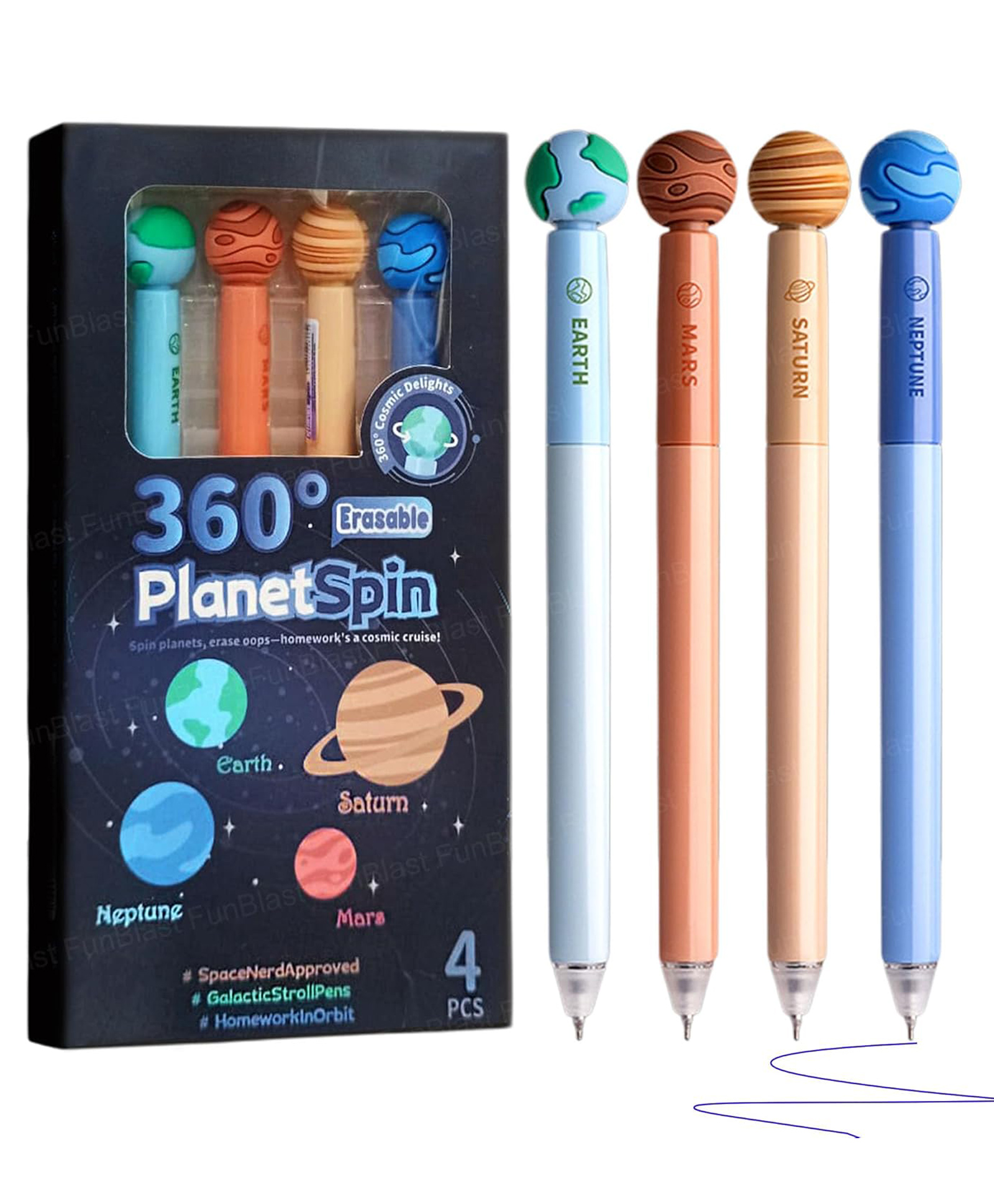 FunBlast Smooth Writing Erasable Gel Pens with Planet Design Topper Pack of 4-picture-49