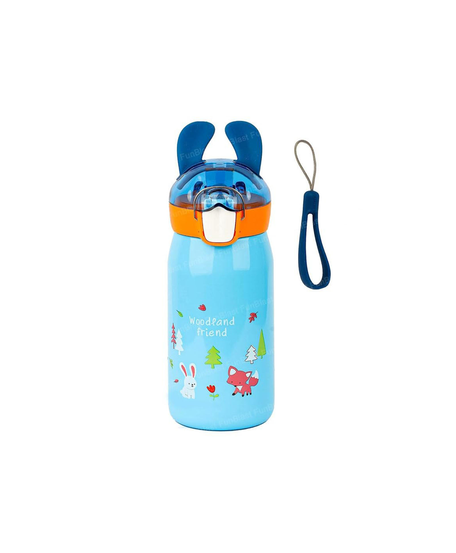 FunBlast Cartoon Design Double Walled Vacuum Insulated Water Bottle with Straw - 400 ml (Blue)-picture-20