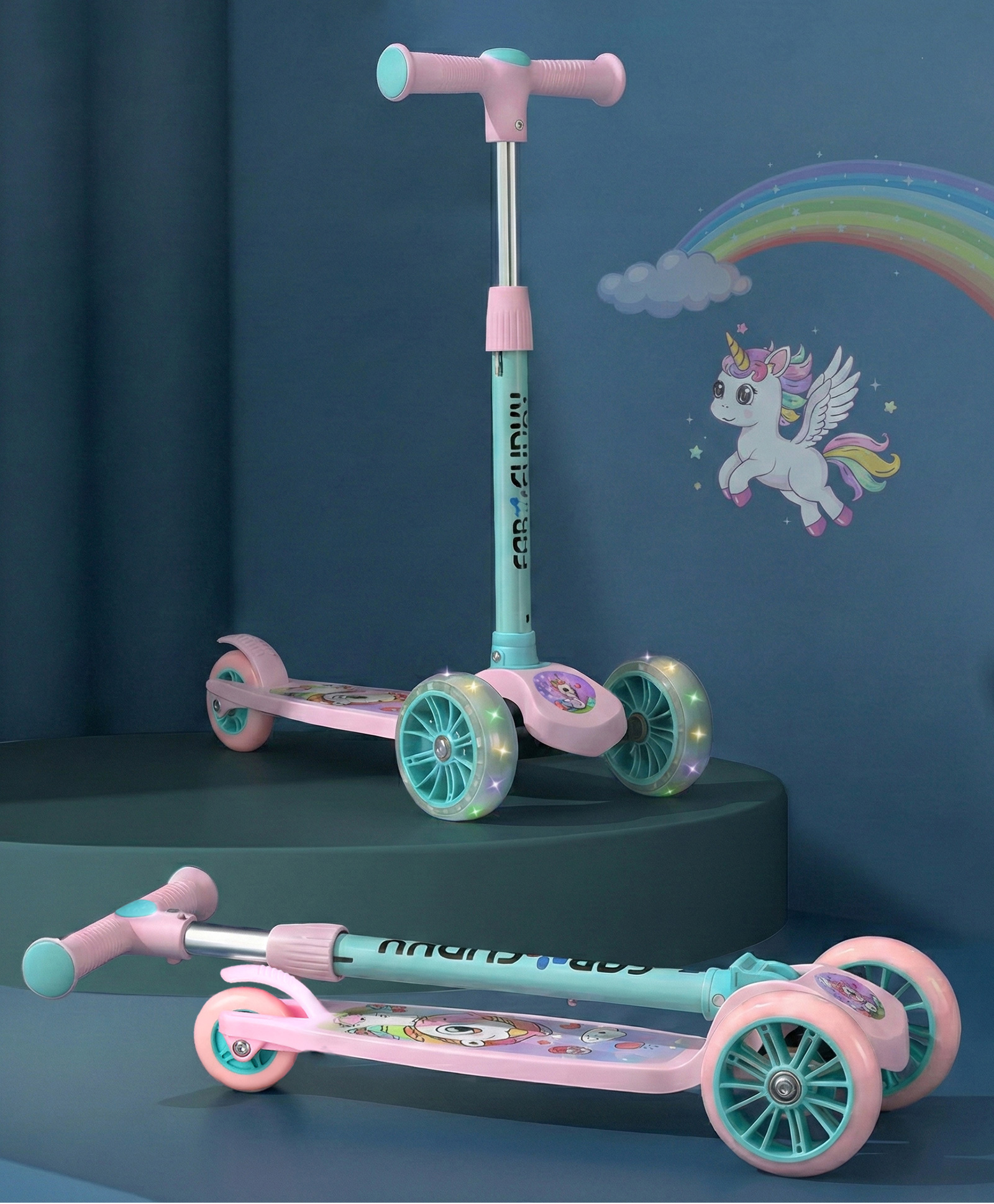 3-Wheel Foldable Kids Scooter with LED Lights Color May Vary|Compact Fold|Lean-to-Steer| Toy for 3to9 yrs Boys&Girls| Gifting Option| Physical Activity| 50 kg Capacity| Adjustable Height