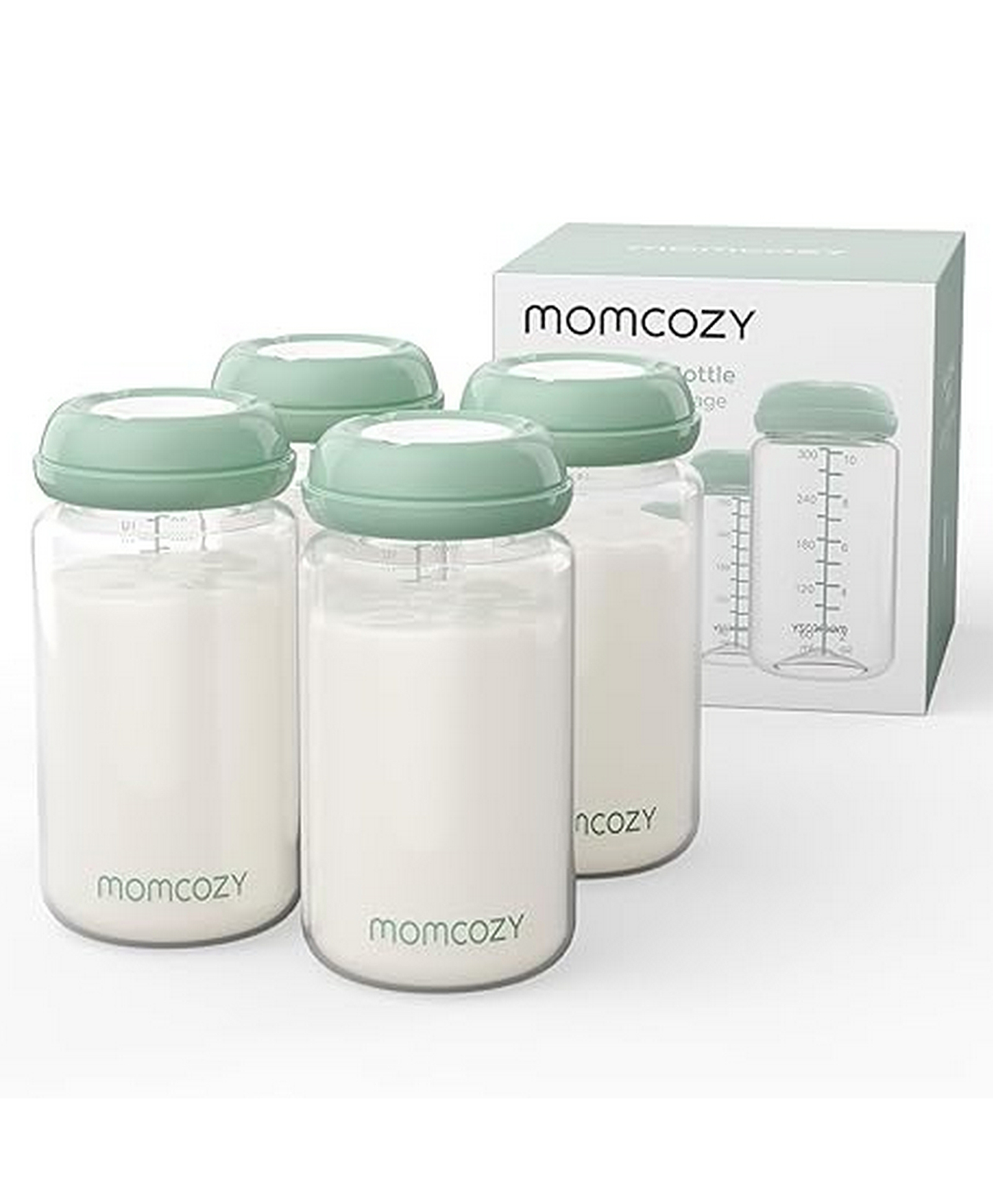 Momcozy Breastfeeding Access Natural Baby Bottle, 11oz Wide-Neck Breast Milk Container*4 Green-picture-25