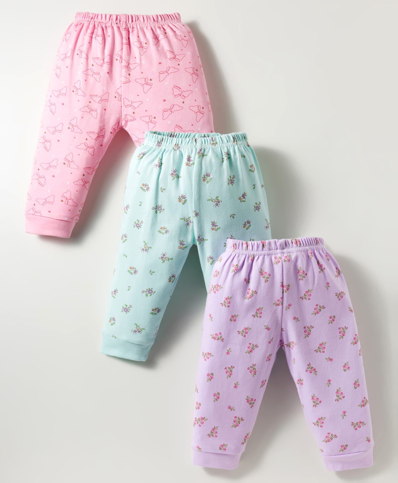 Zero Interlock Knit Full Length Lounge Pant With Floral Print Pack Of 3 - Pink Sea Green & Purple-image-9