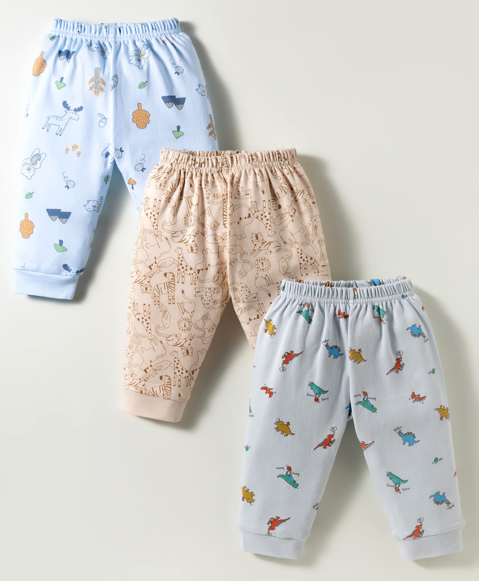Zero Interlock Knit Full Length Lounge Pant With Dino Print Pack Of 3 - Light Blue Tan & White-image-8