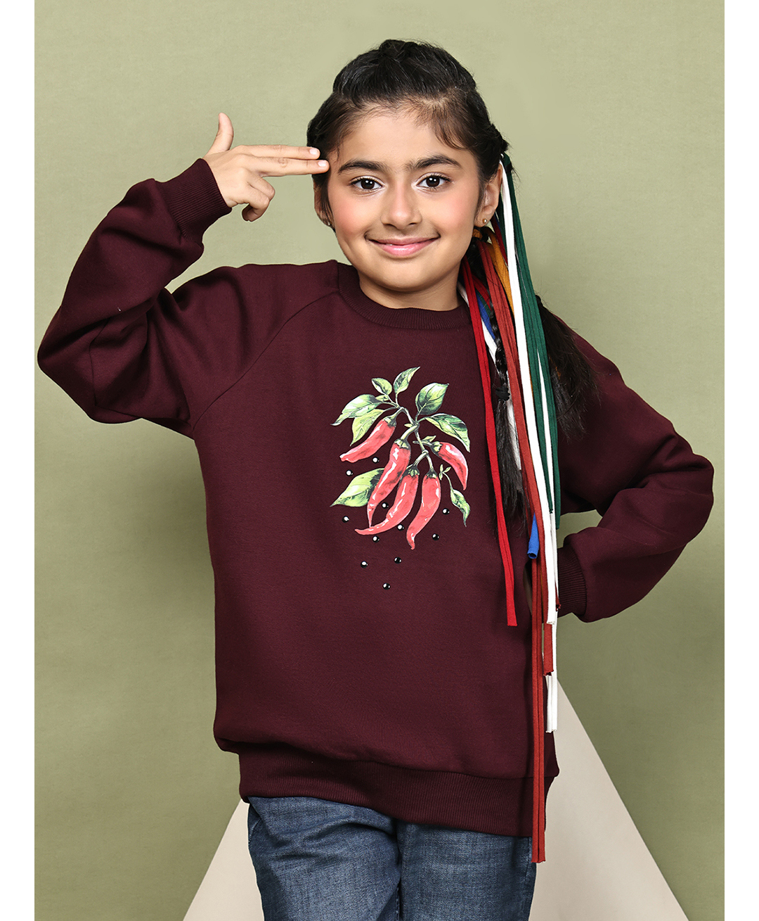 BaawRi Fleece Knit Full Sleeves Chilli Pepper Printed Winter Sweatshirt - Wine-image-29